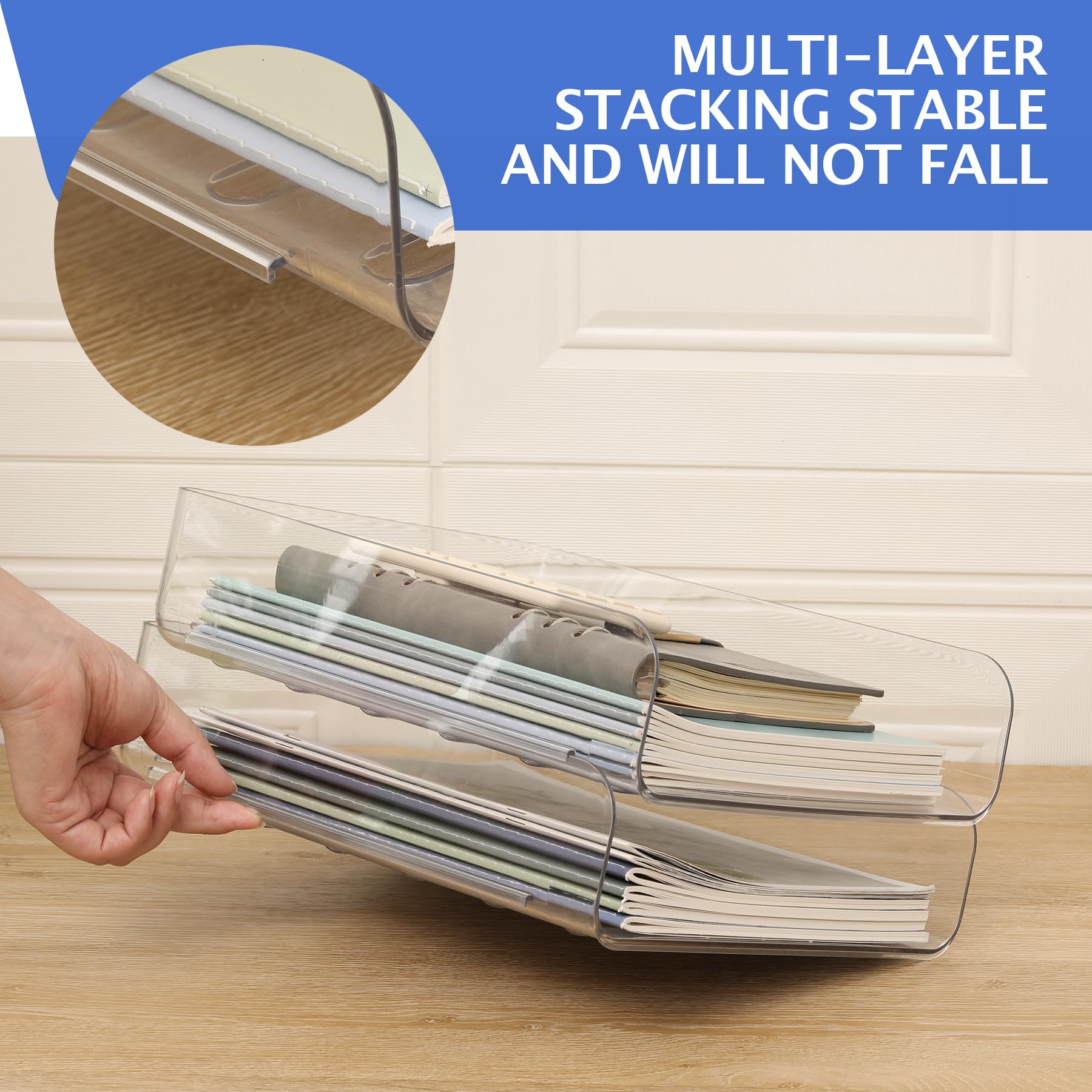 2-Pack Clear PET Desk Letter Trays - Stackable Office Organizer for Notes, Pens & Files | Perfect for Home, Office & School Organization