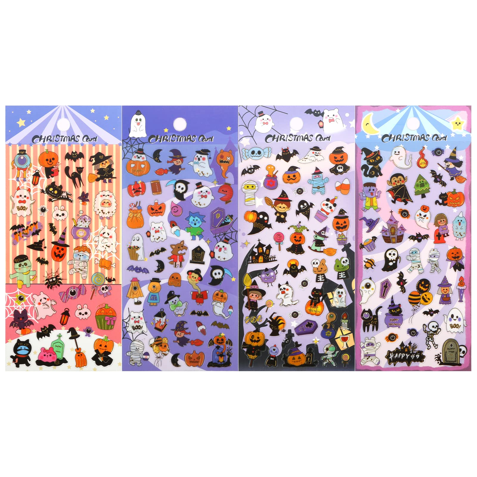 Halloween Stickers for Kids - 4 Sheets of Cute Pumpkin, Bat, Ghost & Vampire Stickers for Scrapbooking, DIY Crafts & Party Favors - Perfect for Halloween Decorations, Gift Wrapping & School Projects