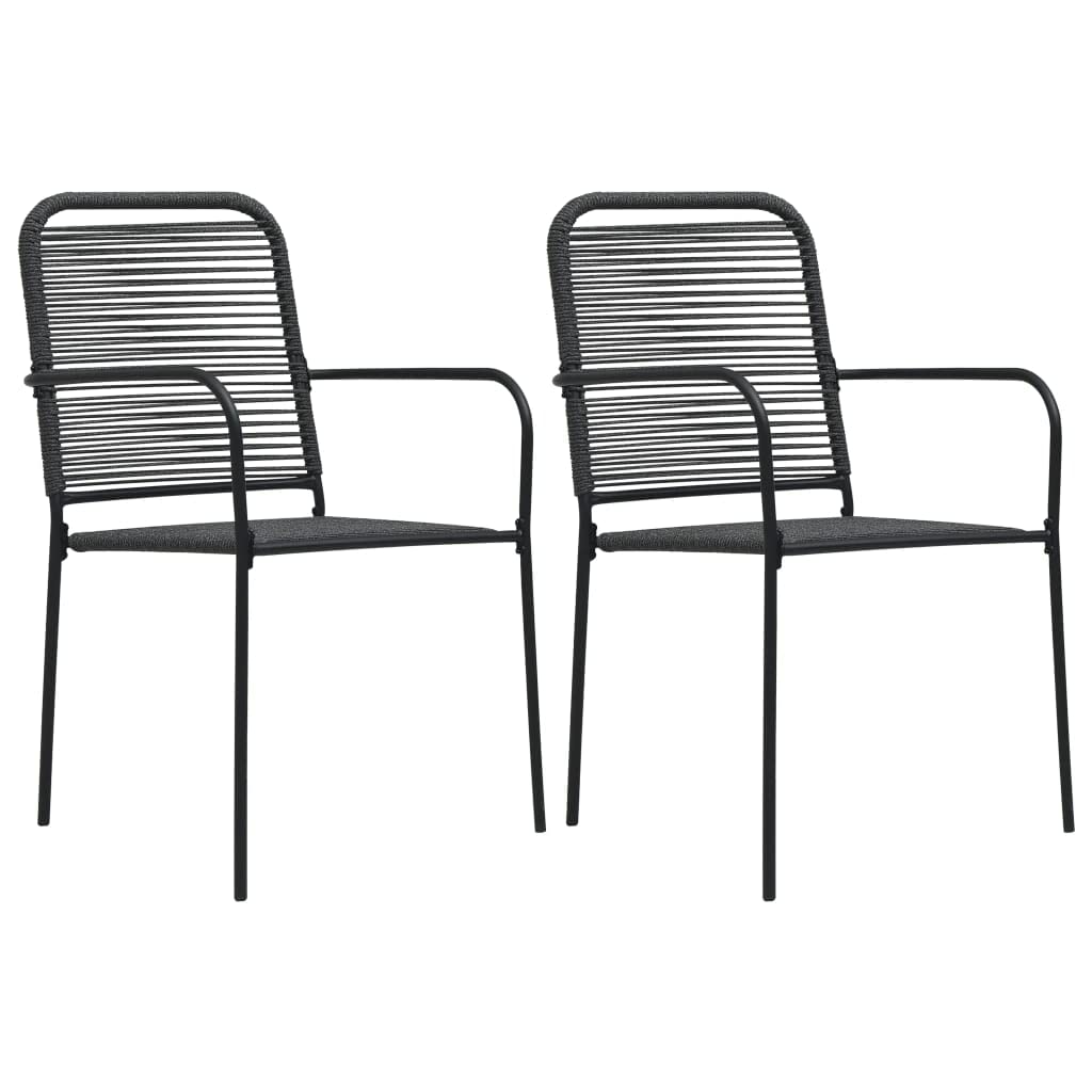 Minimalist Patio Chairs Set - Weather-Resistant & UV-Protected Cotton Rope & Steel Outdoor Furniture - Easy Assembly Black Garden Chairs for Backyard, Poolside & Patio Relaxation