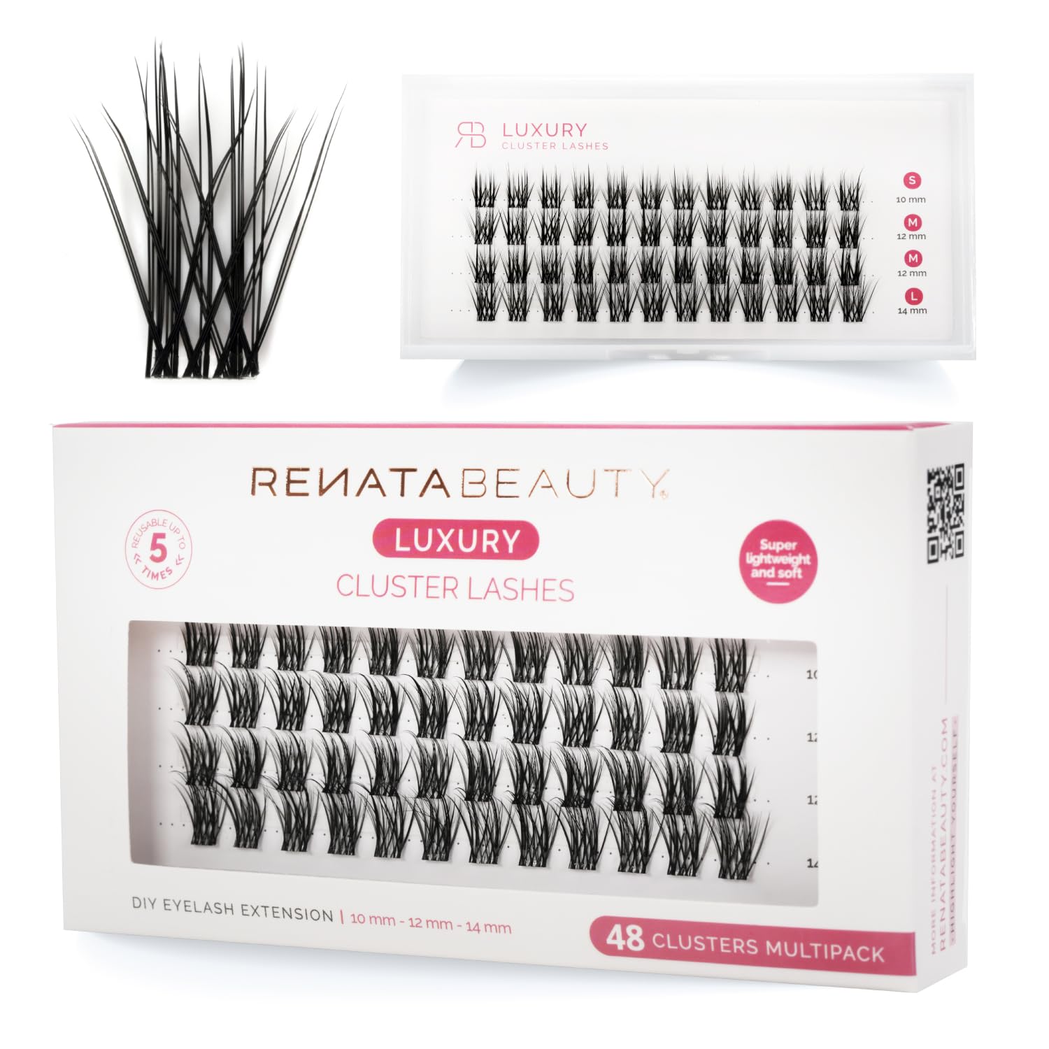 Renata Beauty Luxury Lashes 48-Pack Cluster Lashes for Voluminous Look – DIY Eyelash Extension Kit – Reusable Soft Faux Mink Lashes – Ultra Thin Invisible Band – Perfect for Weddings, Parties & Daily Wear