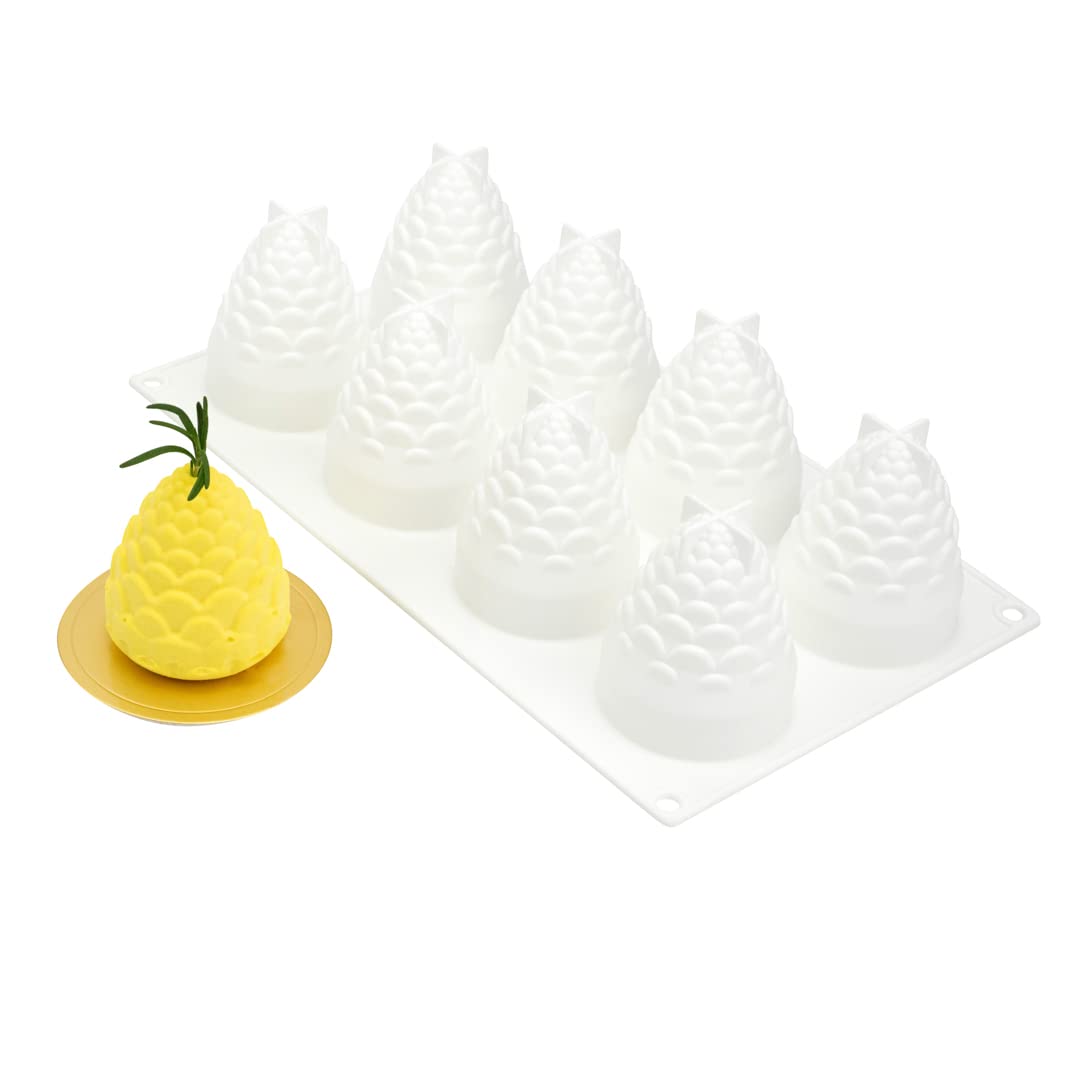 Restaurantware-Pastry Tek 8 Cavity Pineapple Silicone Molds - Flexible, Freezable, Oven-Safe Baking Molds for Jello, Fondant & Desserts | Perfect for Tropical-Themed Cakes, Cupcakes & Party Treats