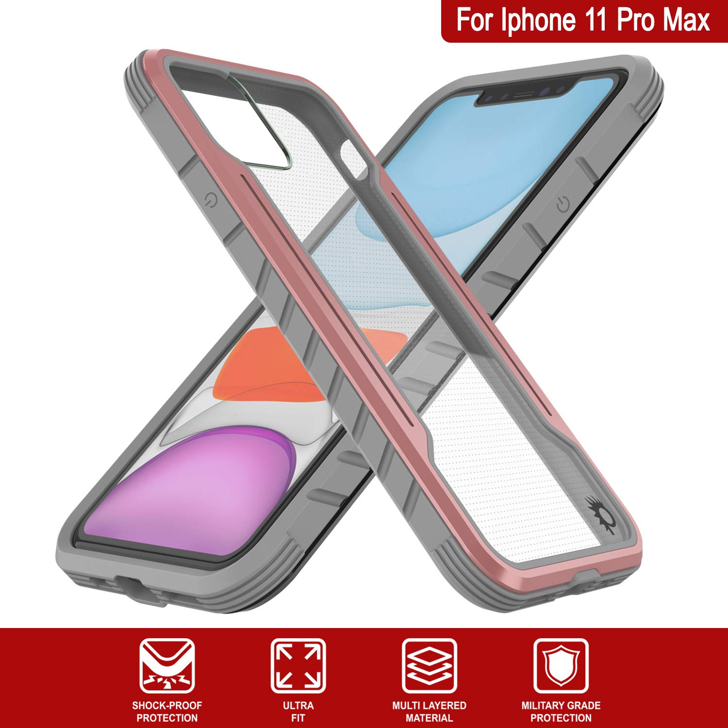 Punkcase iPhone 11 Pro Max Case [Armor Stealth Series] Military-Grade Protective Cover with Aluminum Frame & Clear Back - Ultimate Shockproof Drop Protection for iPhone 11 Pro Max (6.5