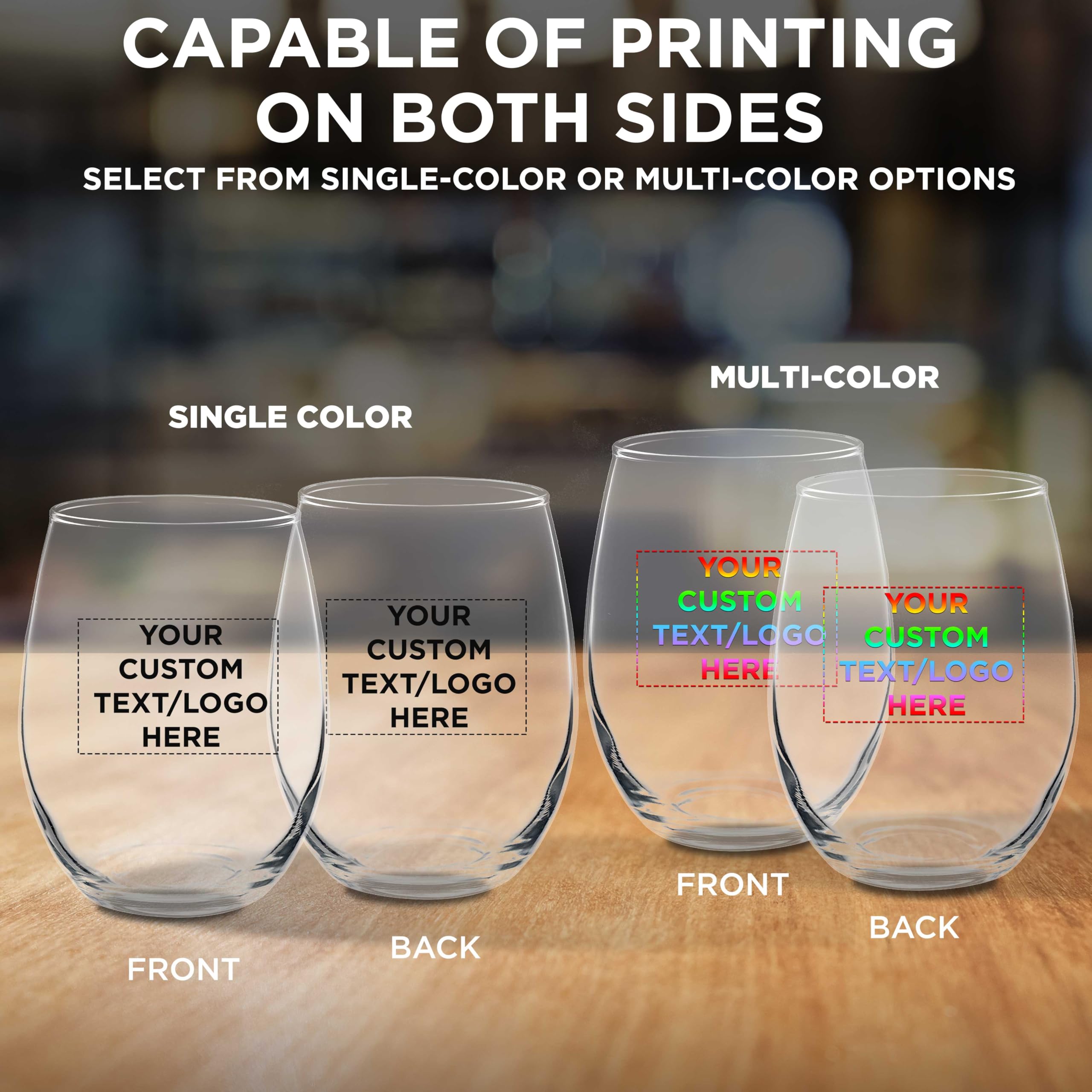 ARC Perfection 15 oz Custom Stemless Wine Glasses - Bulk Set of 50 Personalized Bar Glasses for Restaurants, Weddings & Events - Ideal for Red Wine, White Wine & Cocktails - Durable Clear Glassware for Commercial Use