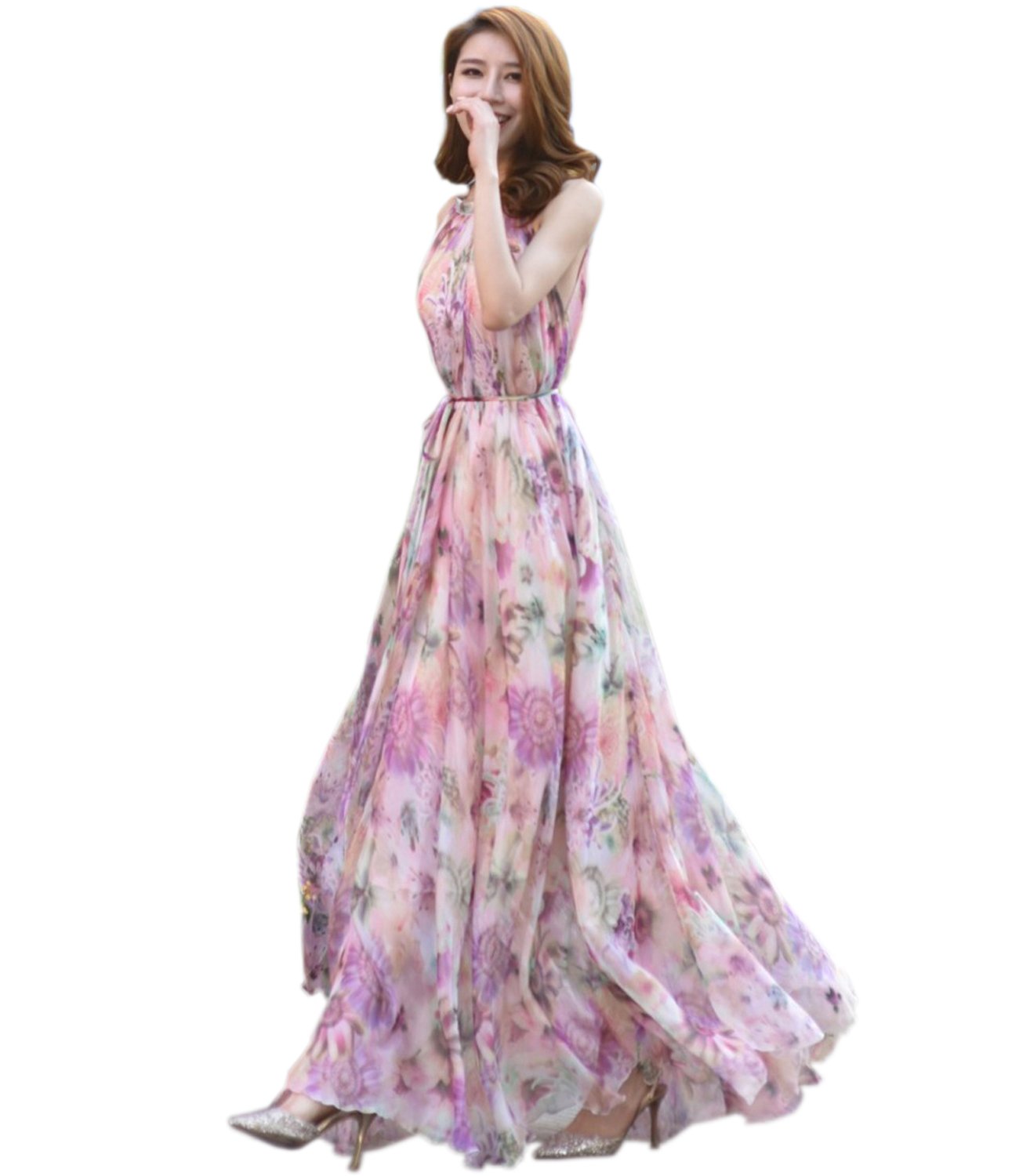 MedeShe Women's Floral Chiffon Maxi Dress - Elegant Beach Bridesmaid Sundress for Holiday & Summer Vacations | Perfect for Weddings, Parties & Casual Outings