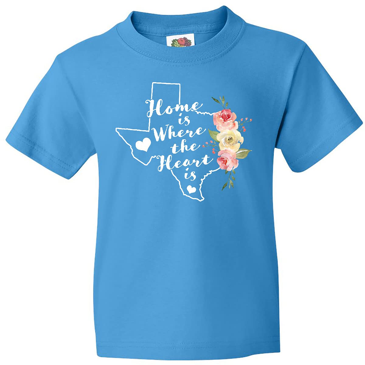 Inktastic Texas Home is Where The Heart is Watercolor Floral Youth T-Shirt - Soft Cotton Tee for Kids, Boys & Girls - Perfect for School, Family Outings & Casual Wear
