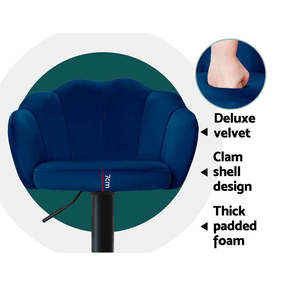 2-Pack Blue Velvet Bar Stools with Gas Lift Mechanism - Perfect for Kitchen Islands, Breakfast Bars, and Home Decor