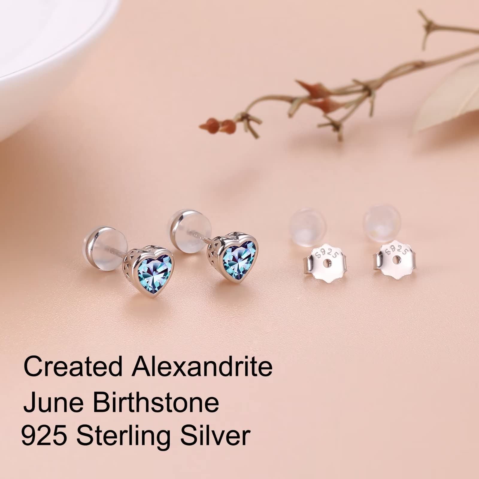 Valentine's Day Gifts for Her - S925 Sterling Silver Heart Birthstone Stud Earrings for Women, Anniversary Jewelry Gift for Girlfriend, Wife, Mom | Perfect for Valentine's Day, Anniversary, Birthday & Special Occasions