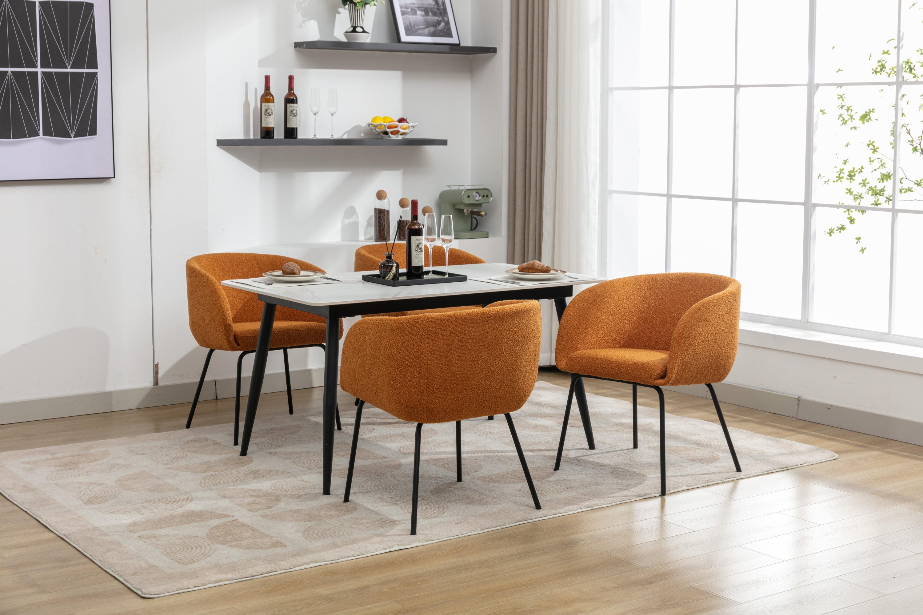 Boucle Fabric Dining Chairs with Black Metal Legs - Set of 2, Modern Ginger Upholstered Side Chairs for Kitchen, Dining Room, and Office