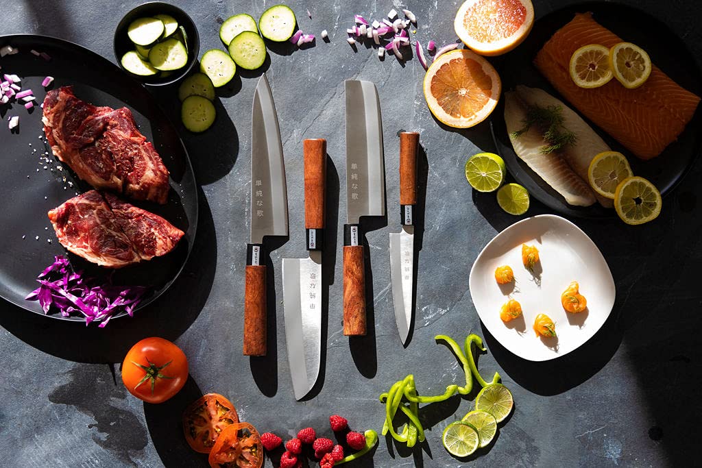 Premium Japanese Chef Knife Set - Gyuto, Santoku, Nakiri & Petty Knives with Full Tang & High Corrosion Resistance - Perfect for Sushi, Meat Cutting & Vegetable Prep in Professional & Home Kitchens