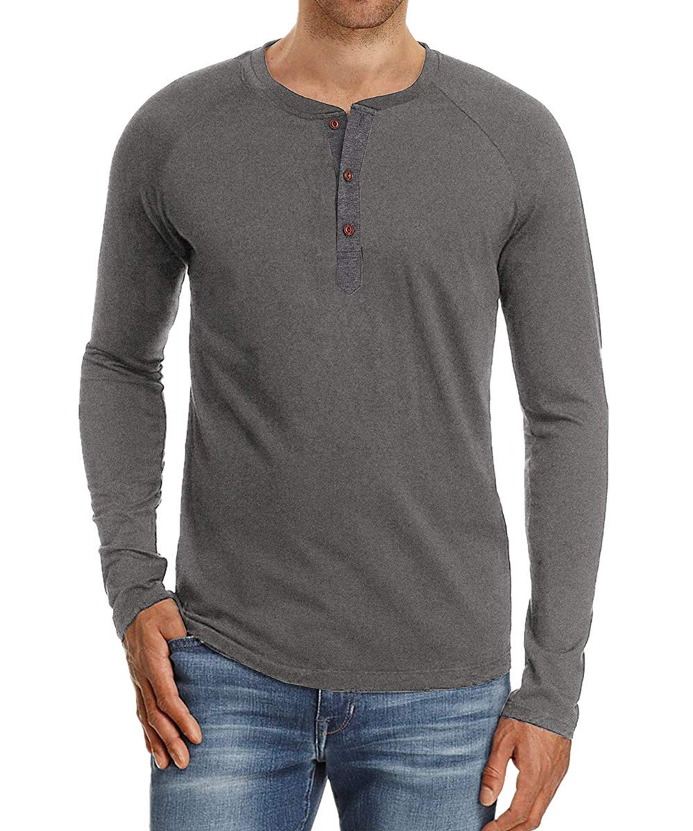 Premium Men's Casual Long Sleeve Henley T-Shirt - Soft Cotton Comfort Fit Button Front Shirt for Everyday Wear, Work & Outdoor Activities