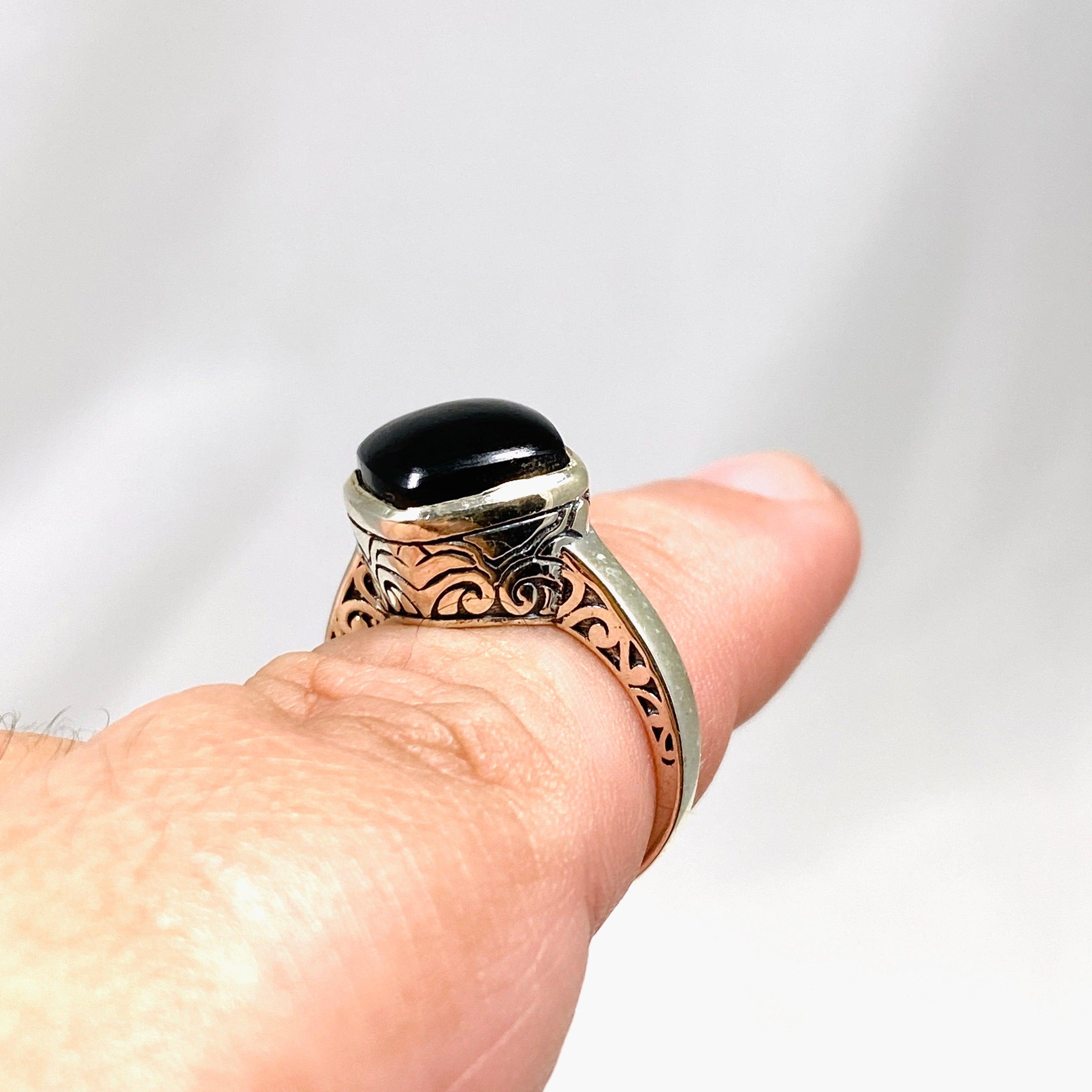 Onyx Boho Style Square Ring R3911 - Elegant Black Onyx Bohemian Jewelry for Women - Perfect for Casual Wear, Parties & Gifts