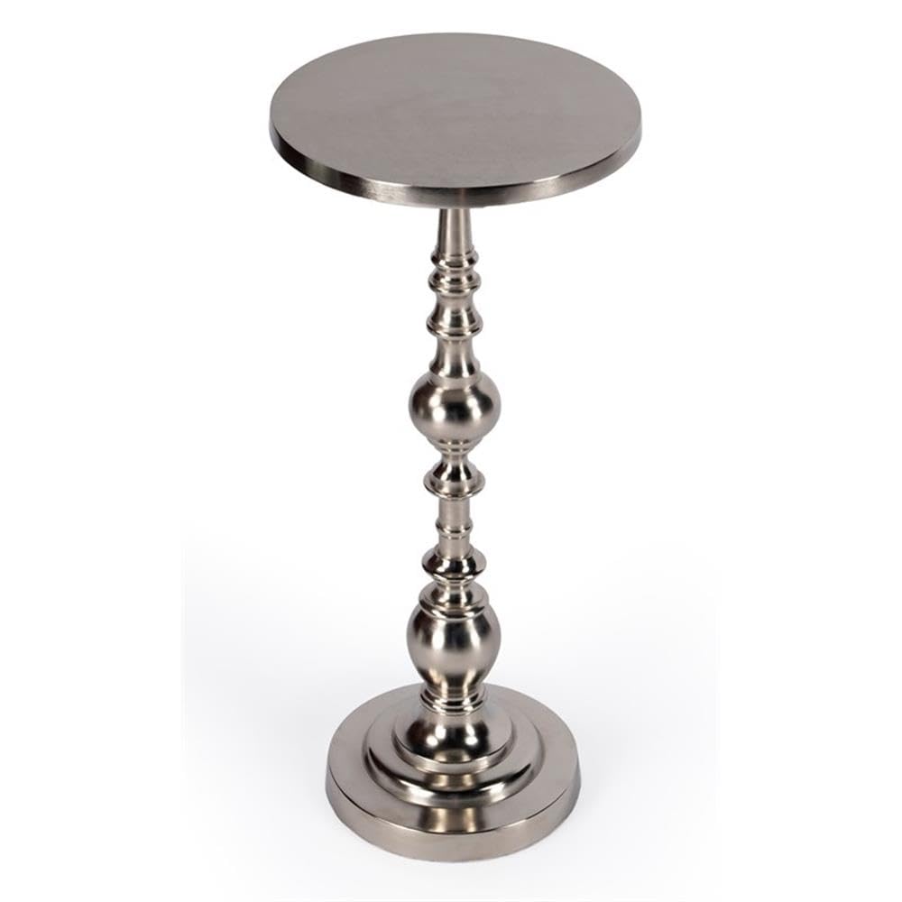 Home Square Silver Round Nickel Pedestal End Table Set of 2 - Modern Living Room Side Tables for Sofa, Bedroom & Office Decor