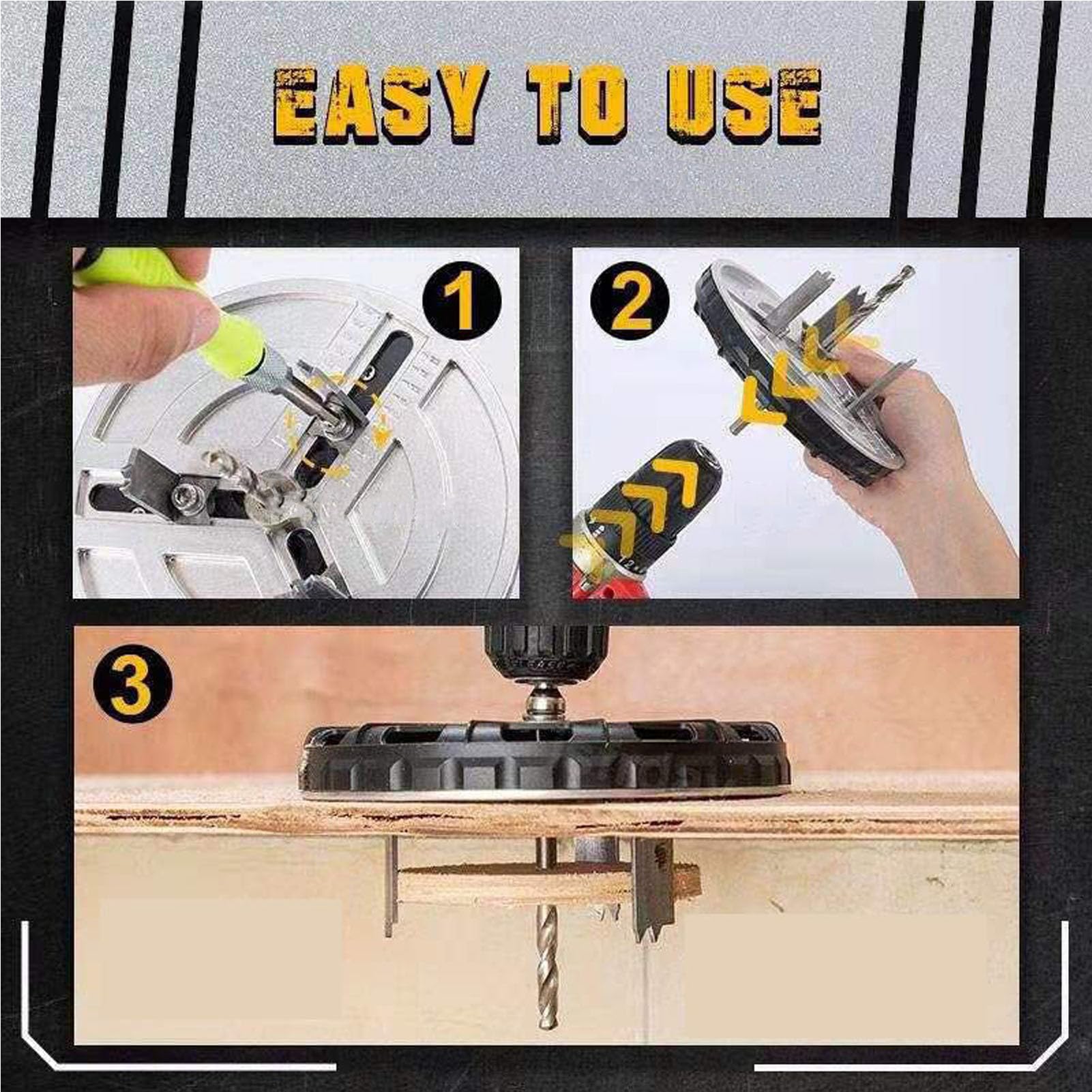 Adjustable Hole Saw Cutter 1.8-5.1in with 3 Blades - Woodworking & DIY Projects