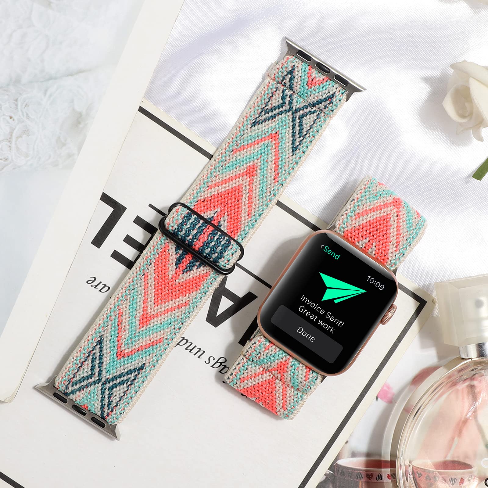 Premium Adjustable Stretchy Nylon Solo Loop Band for Apple Watch 38mm 40mm 41mm 42mm 44mm 45mm - Compatible with iWatch Series SE/7/6/5/4/3/2/1 - Comfortable Elastic Sport Strap for Workout, Running & Everyday Wear