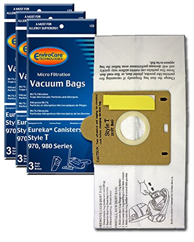 EnviroCare Replacement Micro Filtration Vacuum Cleaner Dust Bags - 9 Pack Compatible with Eureka Style T Canister Vacuums | HEPA Filter Bags for Dust Mite & Allergen Removal | Ideal for Home Cleaning & Pet Hair Care