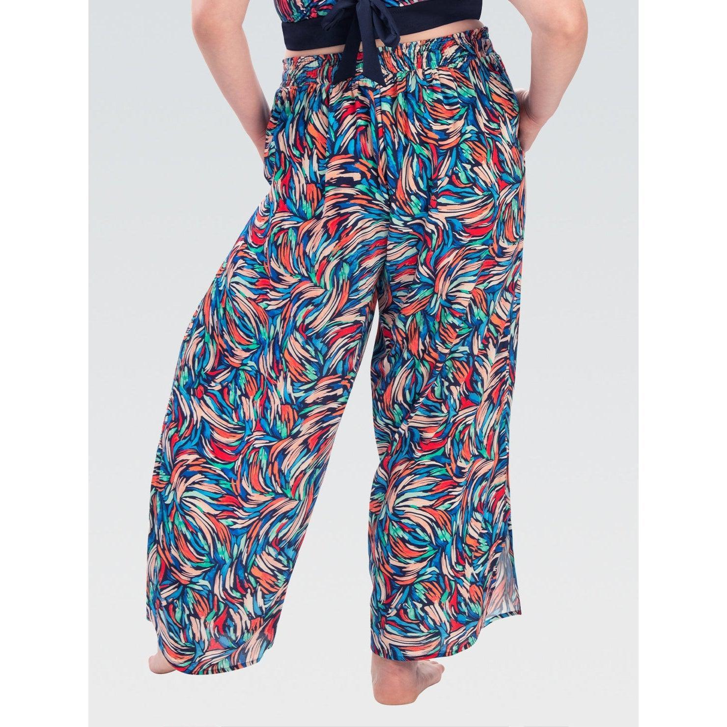 Dolfin Bliss Printed Palazzo Pants - Women's Flowy Beach Cover Up for Summer Vacation & Poolside Lounging