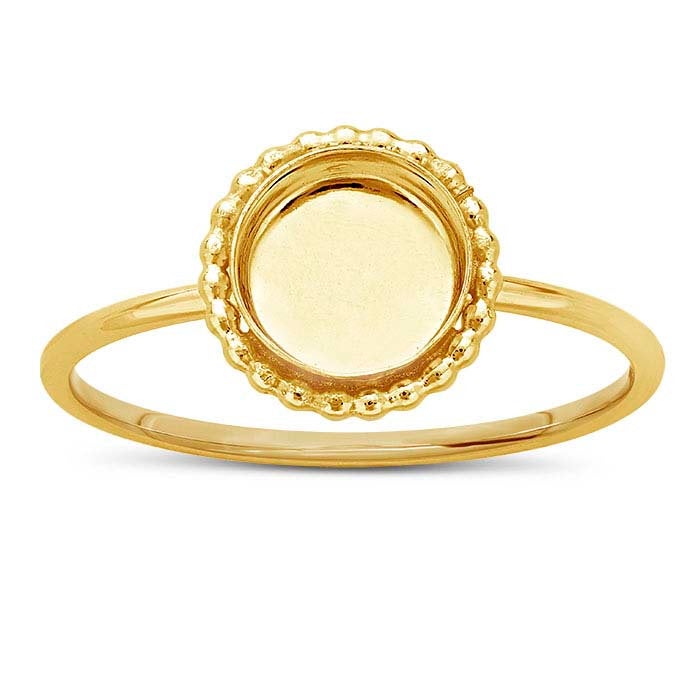 14K/20K Yellow Gold Filled Beaded Round Cabochon Ring Mounting - 6mm, 8mm, 10mm, 12mm Sizes - Blank Cab Setting (Size 6-8) - Perfect for Jewelry Making, DIY Craft Projects, and Custom Ring Designs