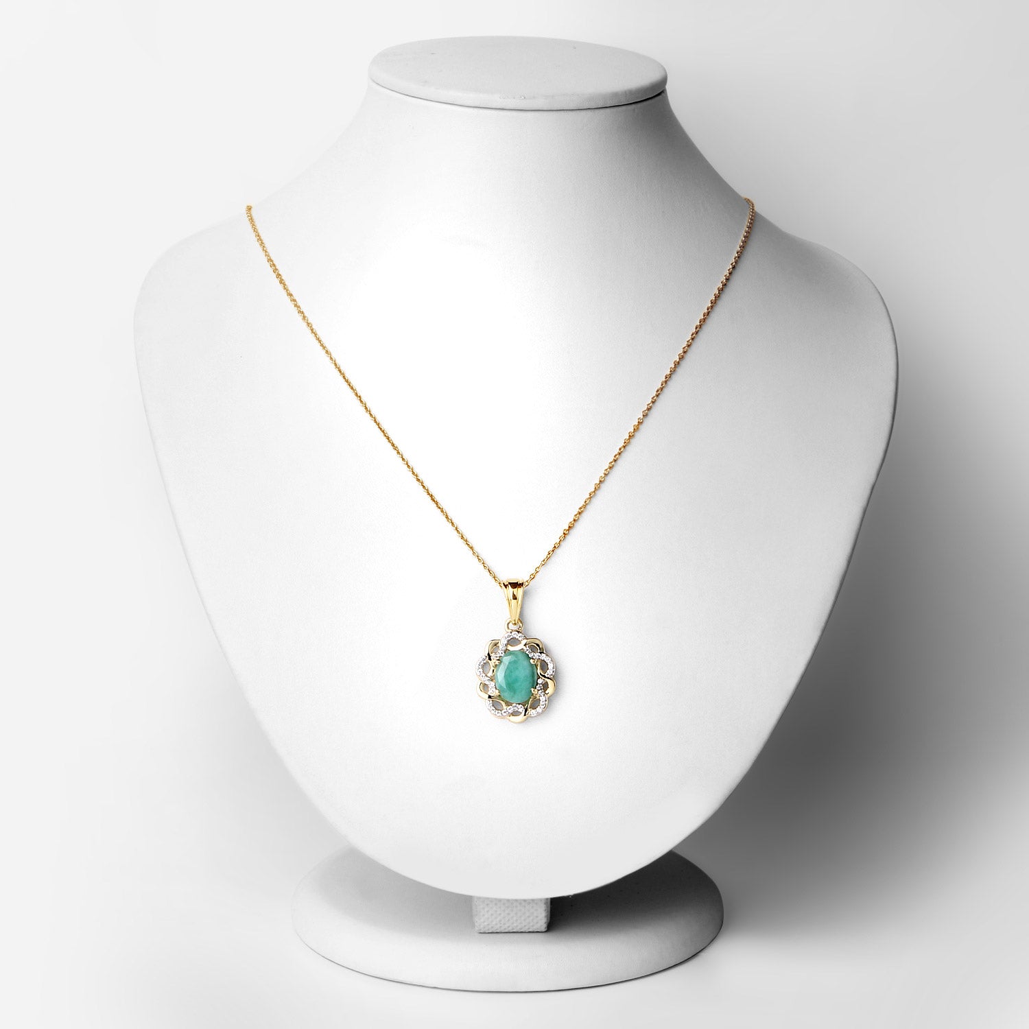 14K Gold Plated Genuine Emerald Halo Pendant Necklace for Women - Elegant Jewelry Gift for Birthday, Anniversary & Special Occasions