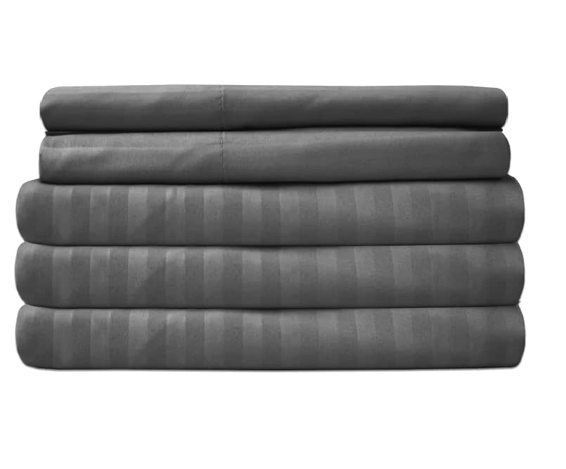 Premium Split King Sheets for Adjustable Beds - 100% Egyptian Giza Cotton 5-Piece Bedding Set (2 Fitted Sheets, 1 Flat Sheet, 2 Pillowcases) - Deep Pocket, Breathable & Wrinkle-Resistant - Dark Grey Stripe - Perfect for Adjustable Beds, Sleep Number Beds & Luxury Bedrooms