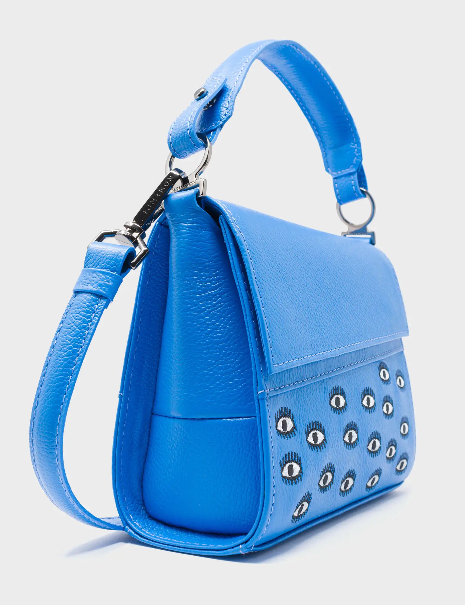 Anastasio Micro Crossbody Handbag - Genuine Leather with All Over Eyes Embroidery in Ibiza Blue | Perfect for Travel, Parties & Everyday Use
