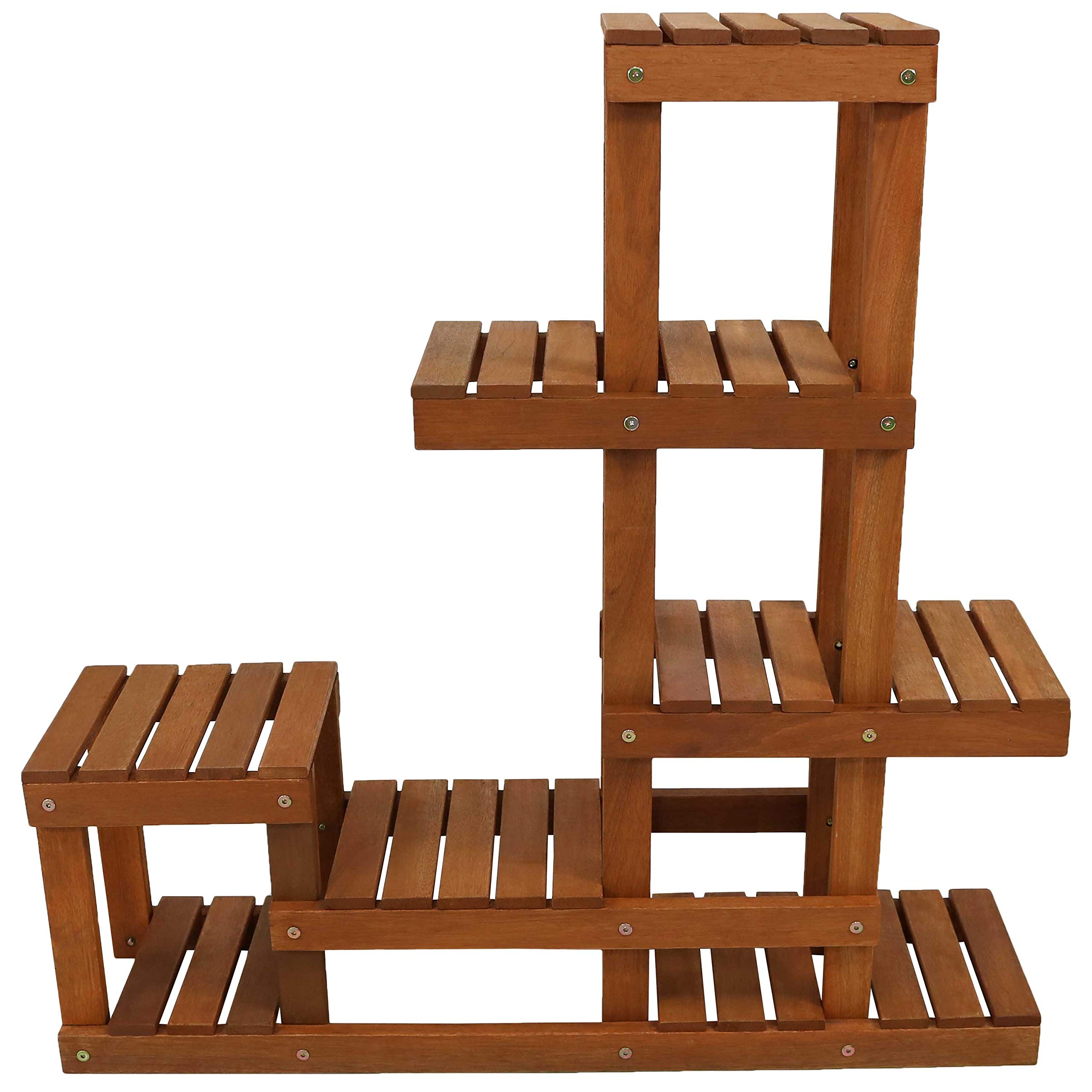 Sunnydaze 36-Inch Meranti Wood Indoor/Outdoor Multi-Tiered Plant Stand with Teak Oil Finish - Perfect for Patio, Garden, Balcony & Home Decor