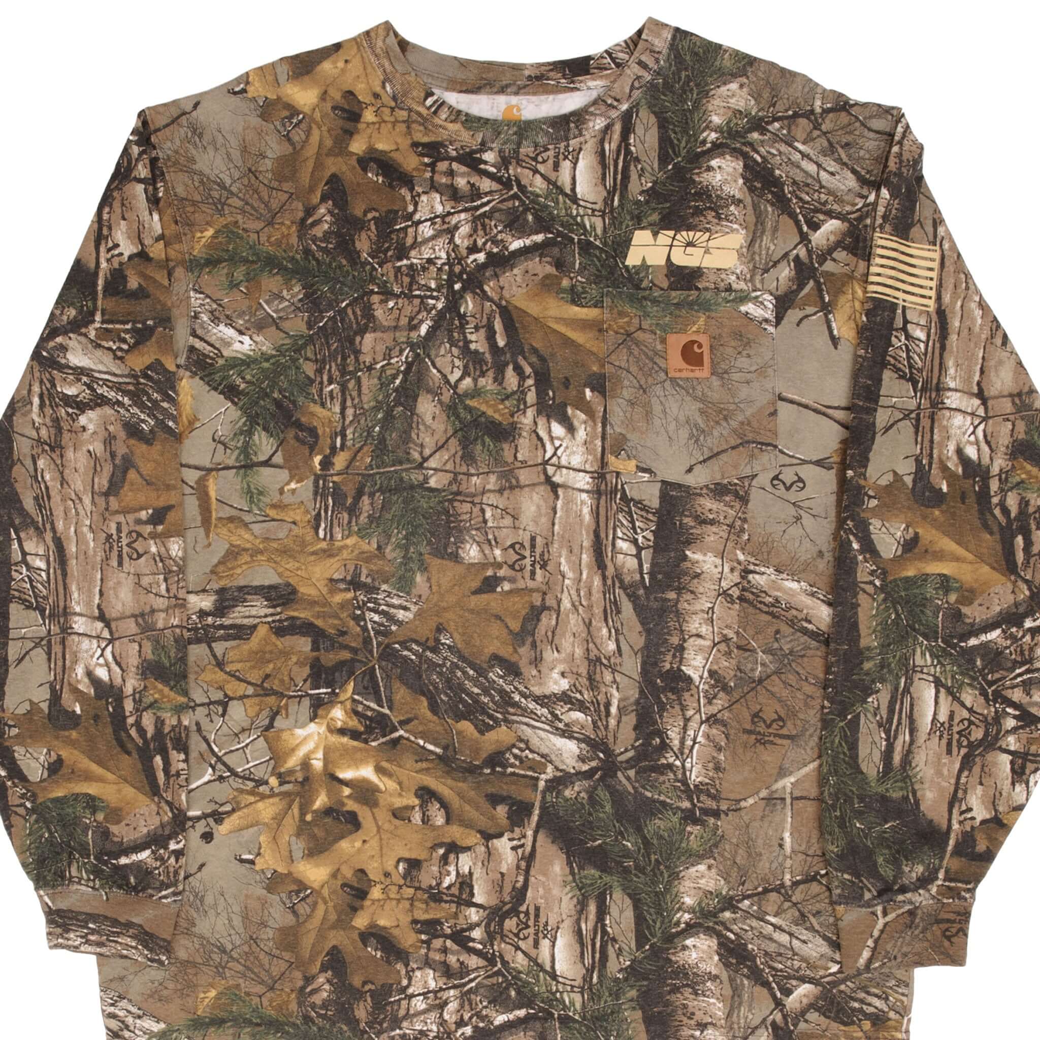 Vintage Carhartt Hunting Realtree Xtra Camo Long Sleeve Pocket T-Shirt - Large Size - Durable Workwear for Outdoor Hunting & Camping Activities