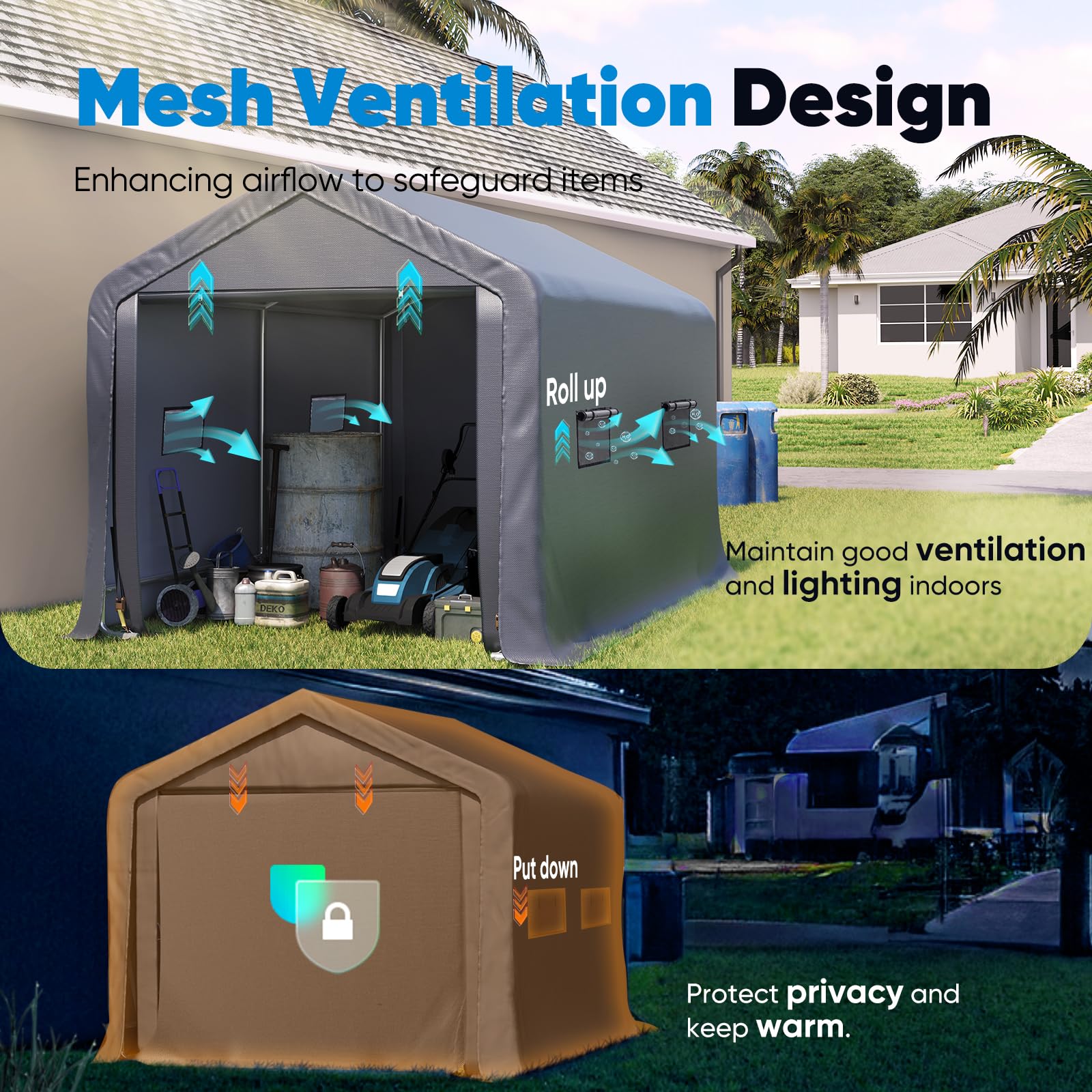 Heavy Duty 7'x12' Portable Carport Garage Shelter with Roll-Up Ventilated Windows - Dark Gray Outdoor Storage for Motorcycles, Lawn Mowers, Bikes & Patio Furniture - Perfect for Backyard, Driveway & RV Storage
