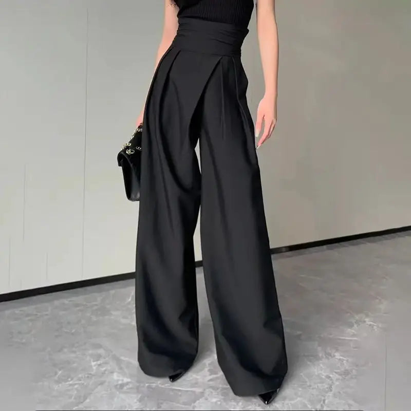 Women's Black Wide Leg Pants - High Waist Slimming Straight Leg Trousers for Casual Wear | Office, Lounge & Street Style Outfits