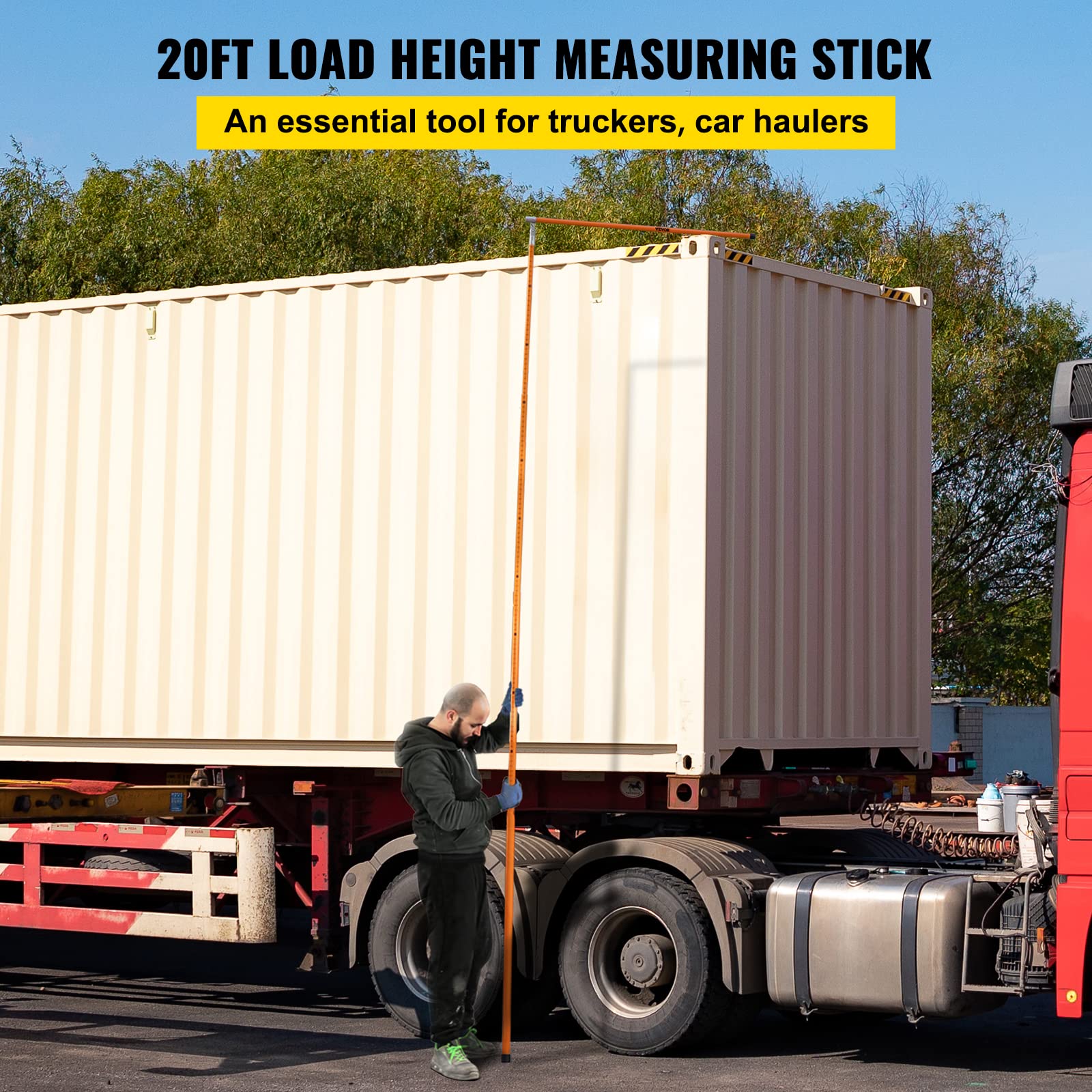 VEVOR 20' Fiberglass Truck Height Measuring Stick - Adjustable, Non-Conductive Pole with Carrying Bag | Heavy-Duty Load Height Measurement for Trucks & Car Haulers | Perfect for Warehouses, Shipping Yards & Transport Safety