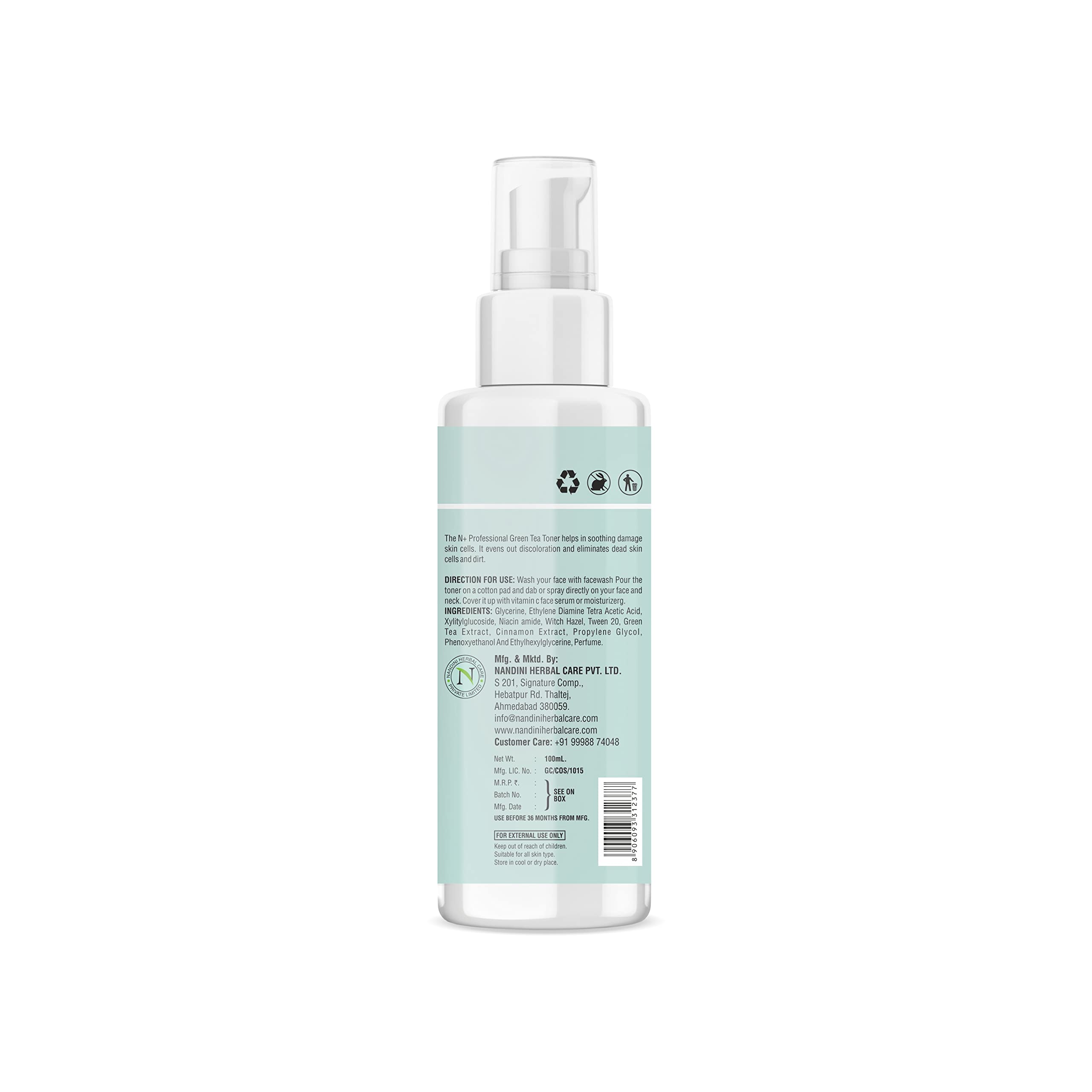 N PLUS Professional Green Tea Toner for Face - Tightens Enlarged Pores, Paraben-Free, 100ml | Hydrating & Refreshing Facial Toner for Daily Skincare Routine