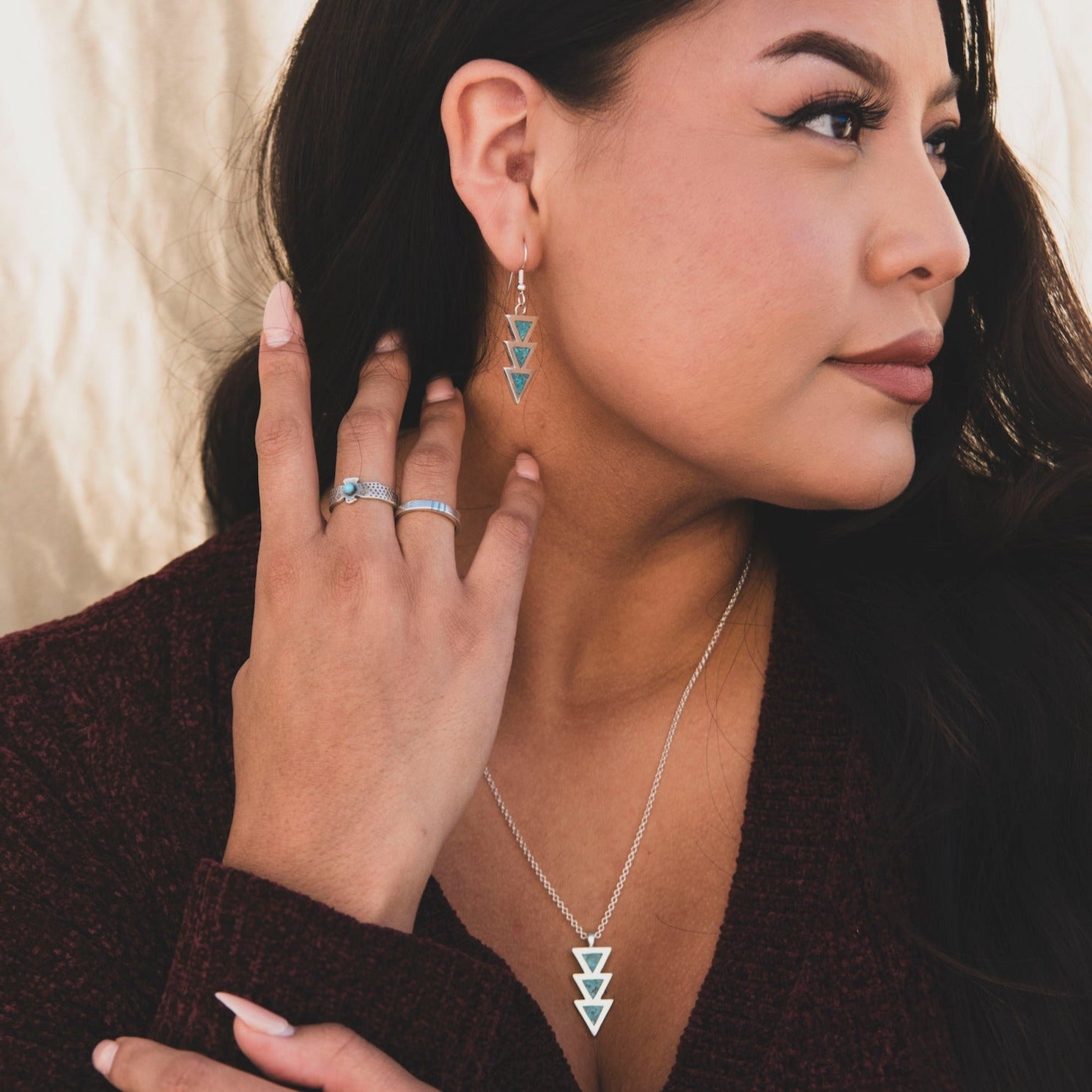 SkyWeaver Azteca Turquoise Drop Necklace & Earrings Set - Handmade Bohemian Jewelry for Women, Perfect for Weddings, Parties & Boho Fashion