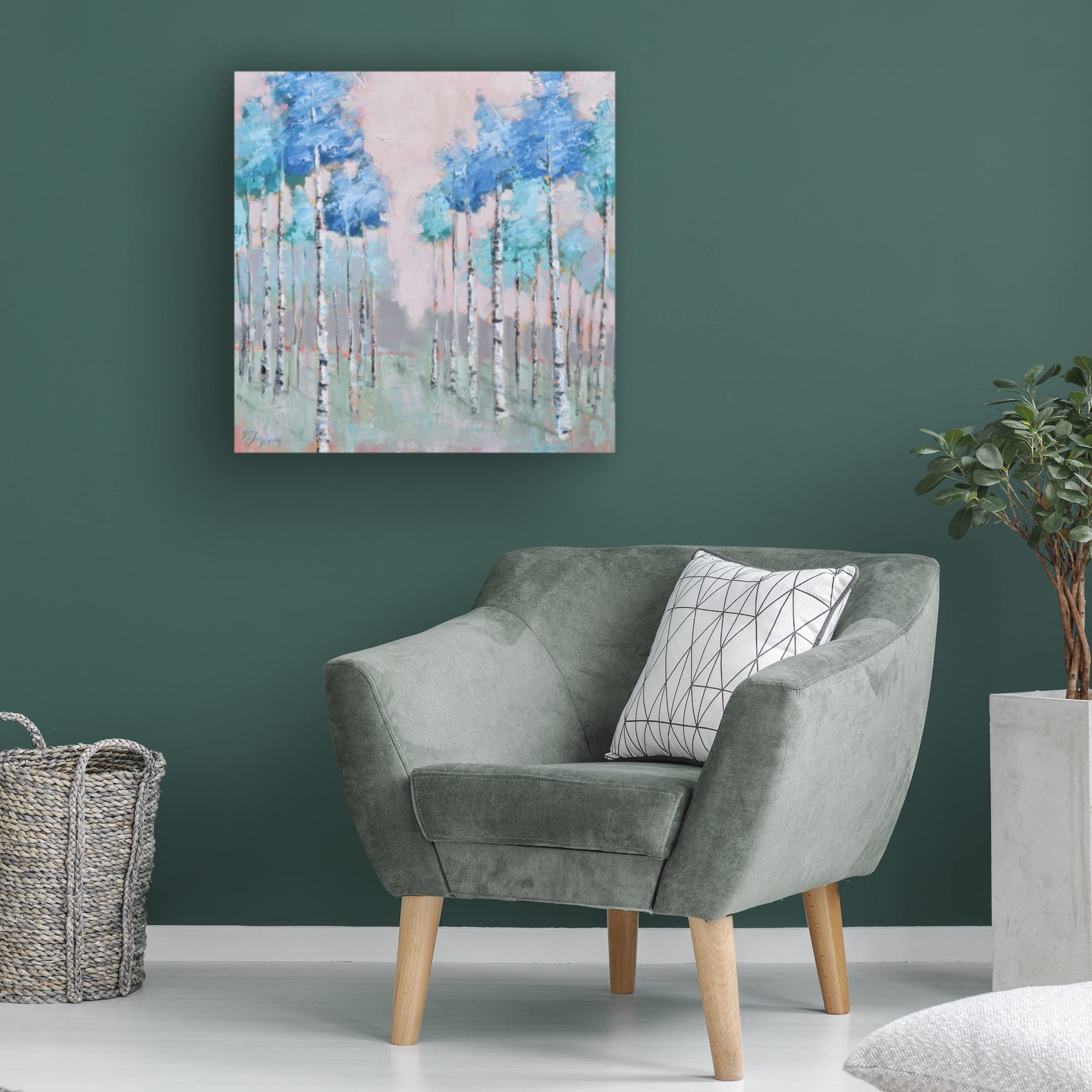 Jennifer Stottle Taylor 'Summer Aspen' 35x35 Canvas Wall Art - Modern Landscape Painting for Living Room, Bedroom & Office Decor