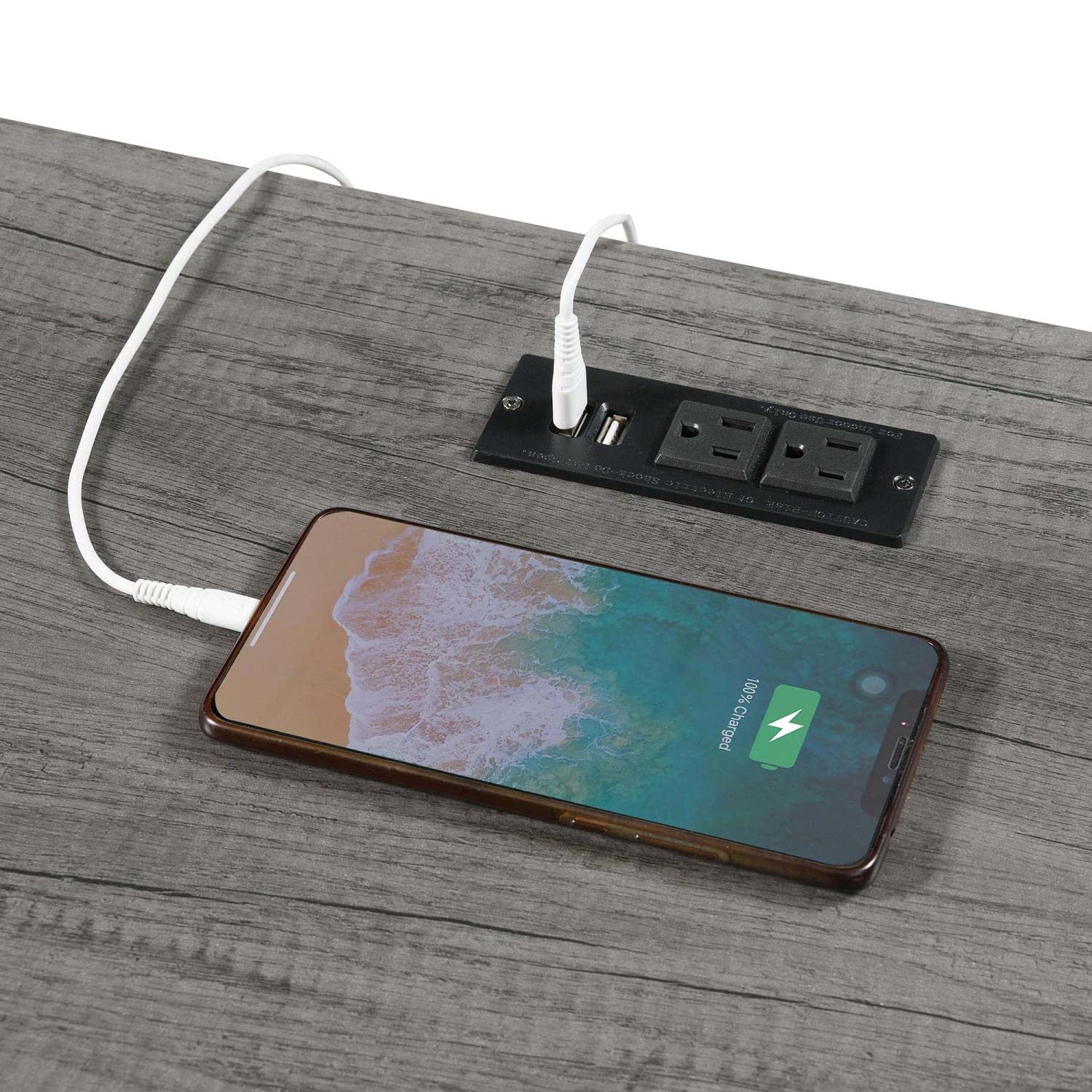 Convenience Concepts Designs2Go Trestle Desk with USB Charging Station & Storage Shelves - Charcoal Gray Home Office Desk for Remote Work & Study