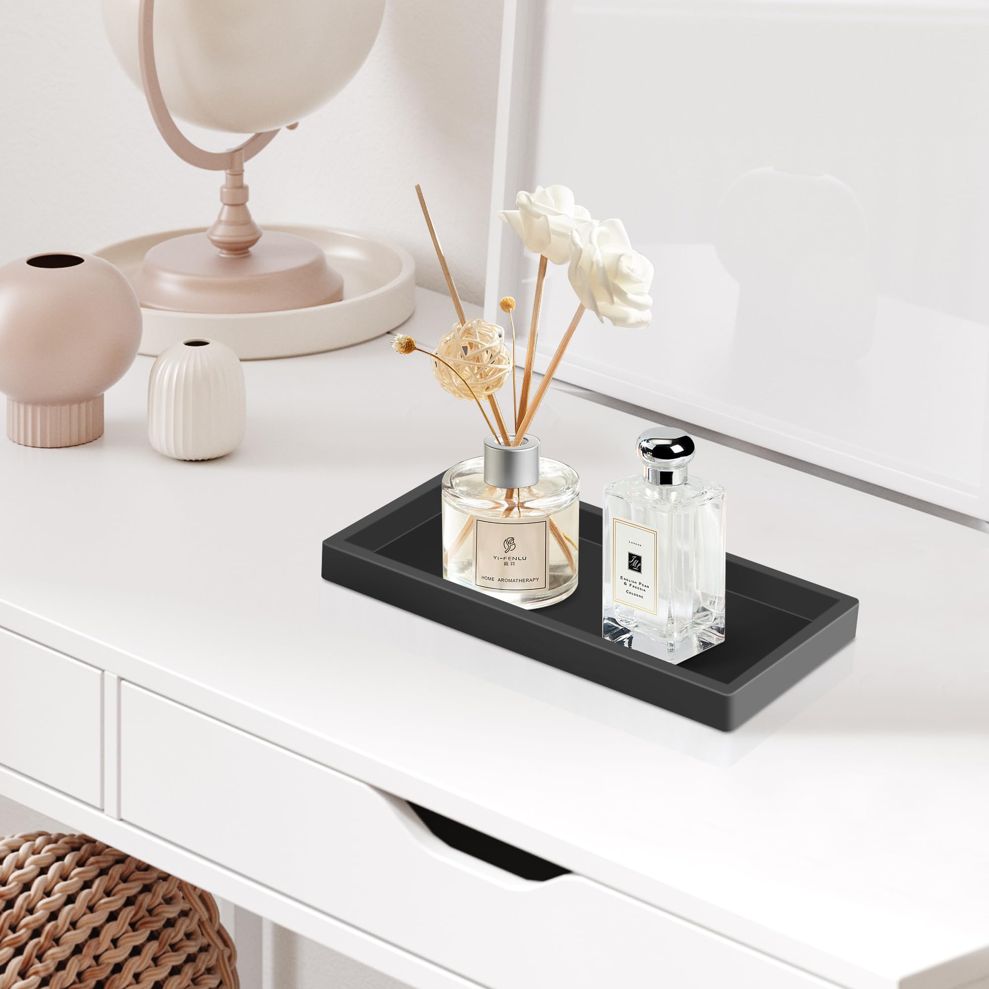 EGWON Shatterproof Silicone Bathroom Vanity Tray - Thick Non-Slip Soap Dispenser & Perfume Organizer for Sink Counter, Toilet Tank Top, Dresser - Perfect for Bathroom, Bedroom & Vanity Organization