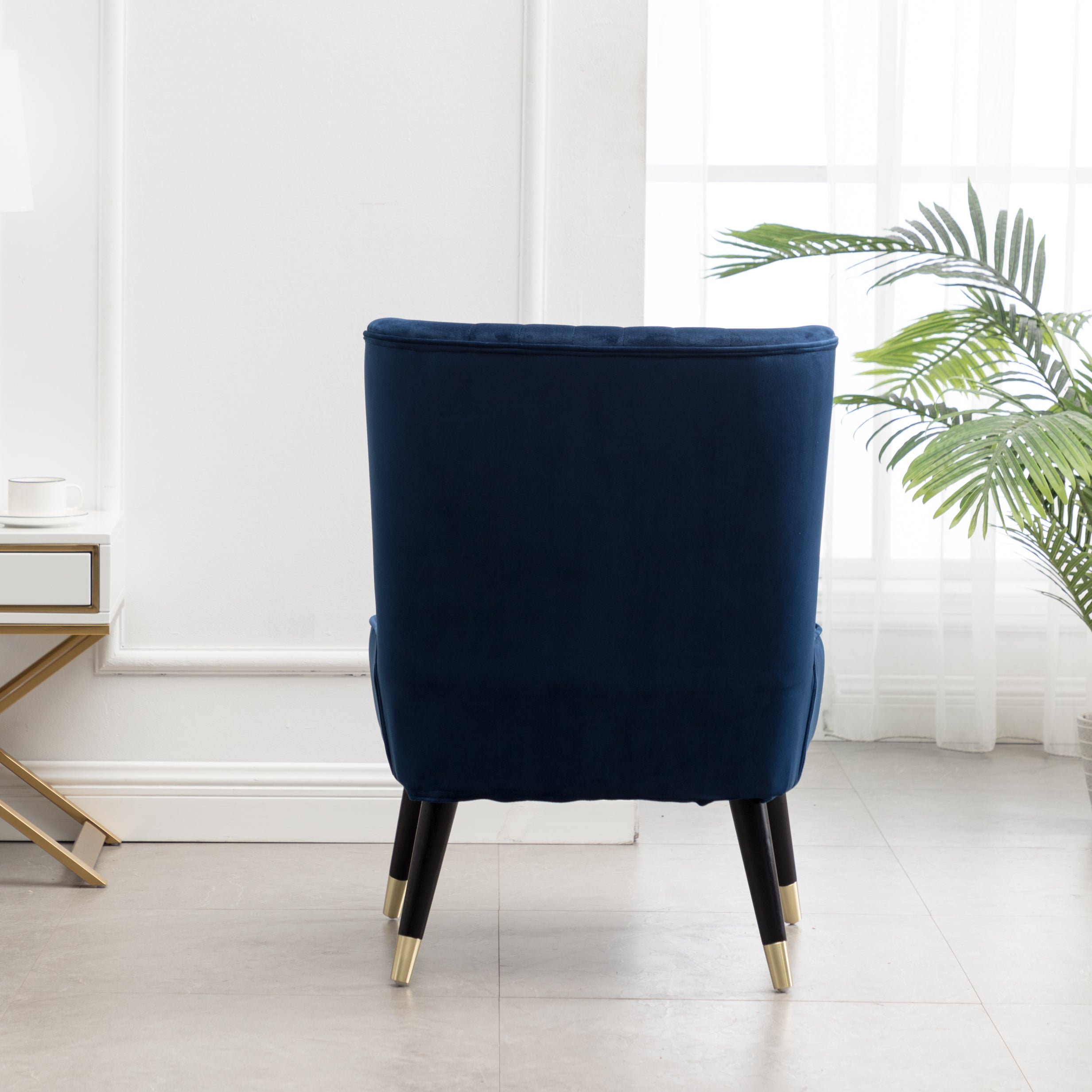 Roundhill Furniture Elon Contemporary Velvet Upholstered Accent Chair in Blue - Modern Living Room Seating for Home Office & Lounge
