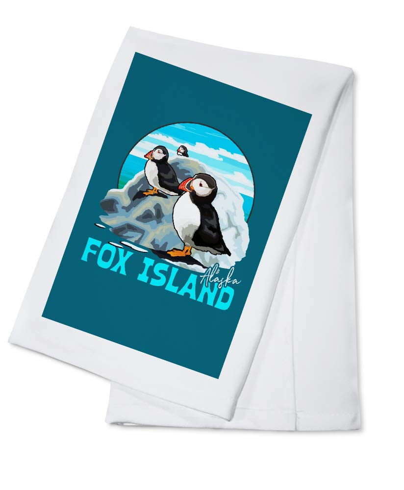 Fox Island Alaska Puffins on Rock 100% Cotton Tea Towel - Decorative Hand Towel for Kitchen, Home Decor & Gifts | Perfect for Dish Drying, Baking & Coastal Themed Decor