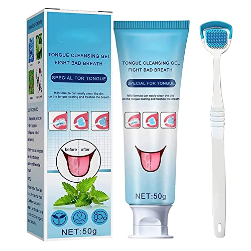 Fresh Breath Tongue Cleaning Kit - Mint Scented Tongue Scraper & Brush with Cleaning Gel for Bad Breath Removal | Oral Hygiene Essential for Morning Routine & Pre-Date Freshness