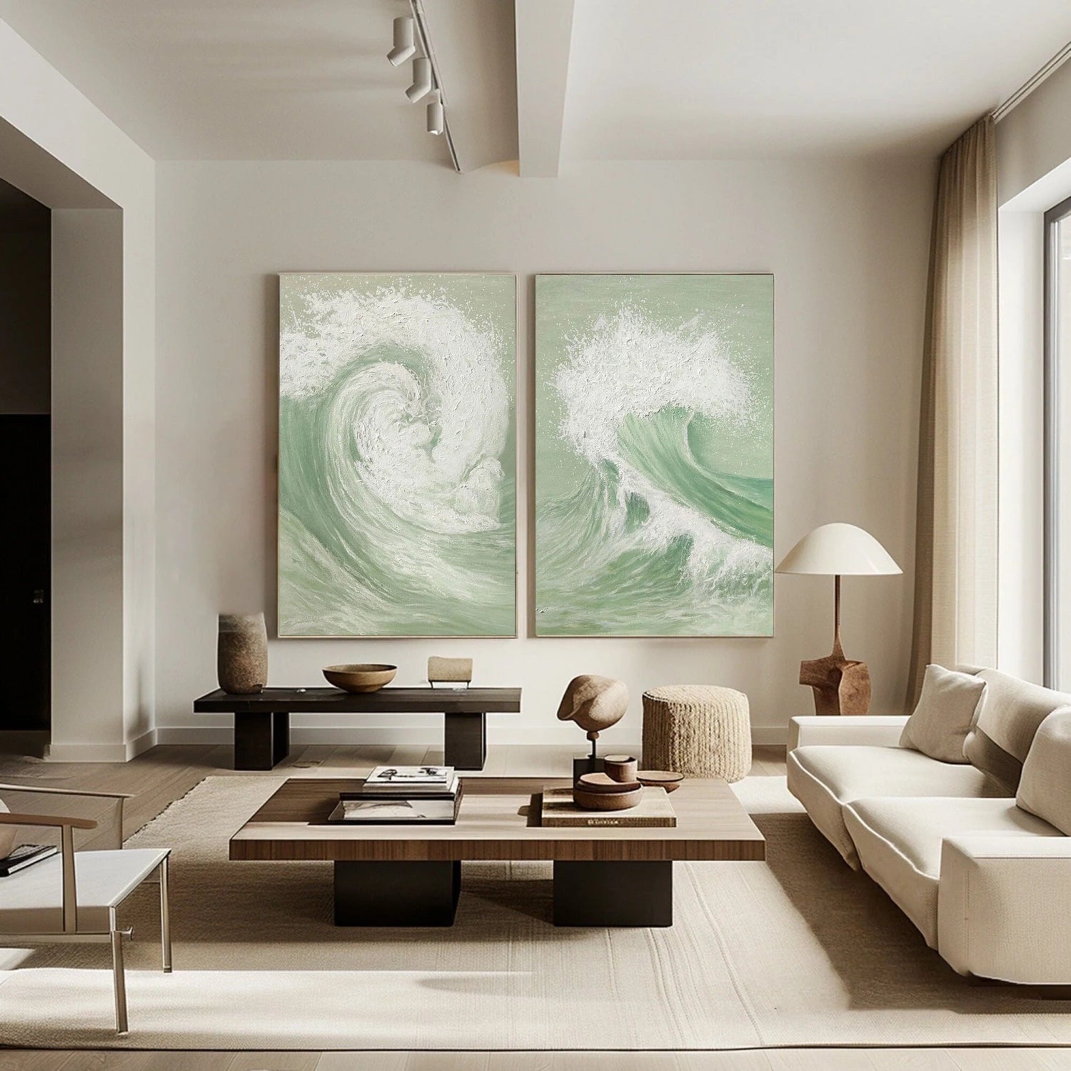 Ocean and Sky Painting Set of 2 - Modern Coastal Wall Art for Living Room & Bedroom Decor - Handmade Canvas Prints for Beach House & Home Office