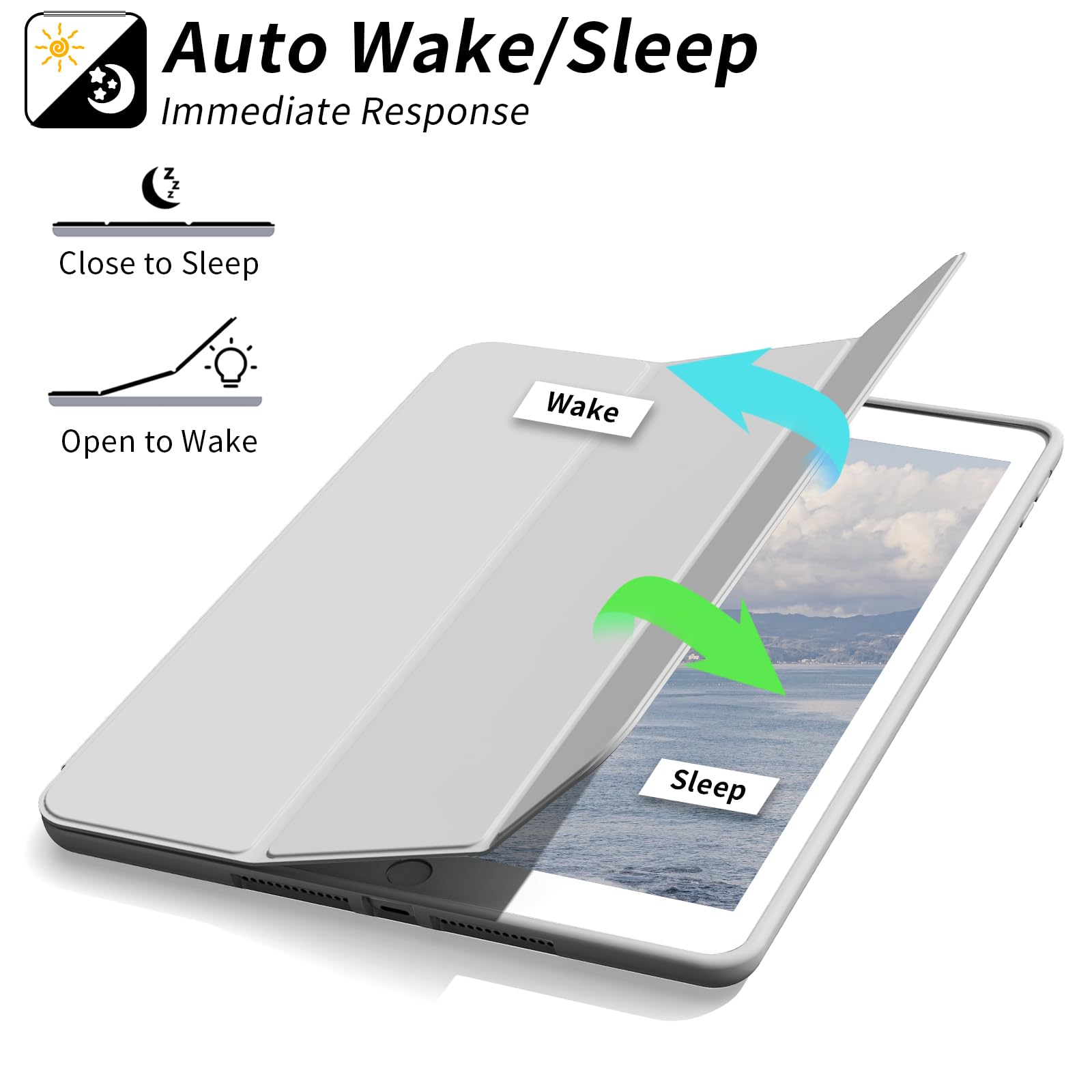 JKSML 9.7 Inch iPad Case for iPad 6th/5th Generation (2018/2017) & iPad Air 2/Air 1 - Lightweight Slim Trifold Stand Cover with Pencil Holder & Auto Sleep/Wake Feature, Soft TPU Back, Gray - Perfect for Work, School & Travel Protection
