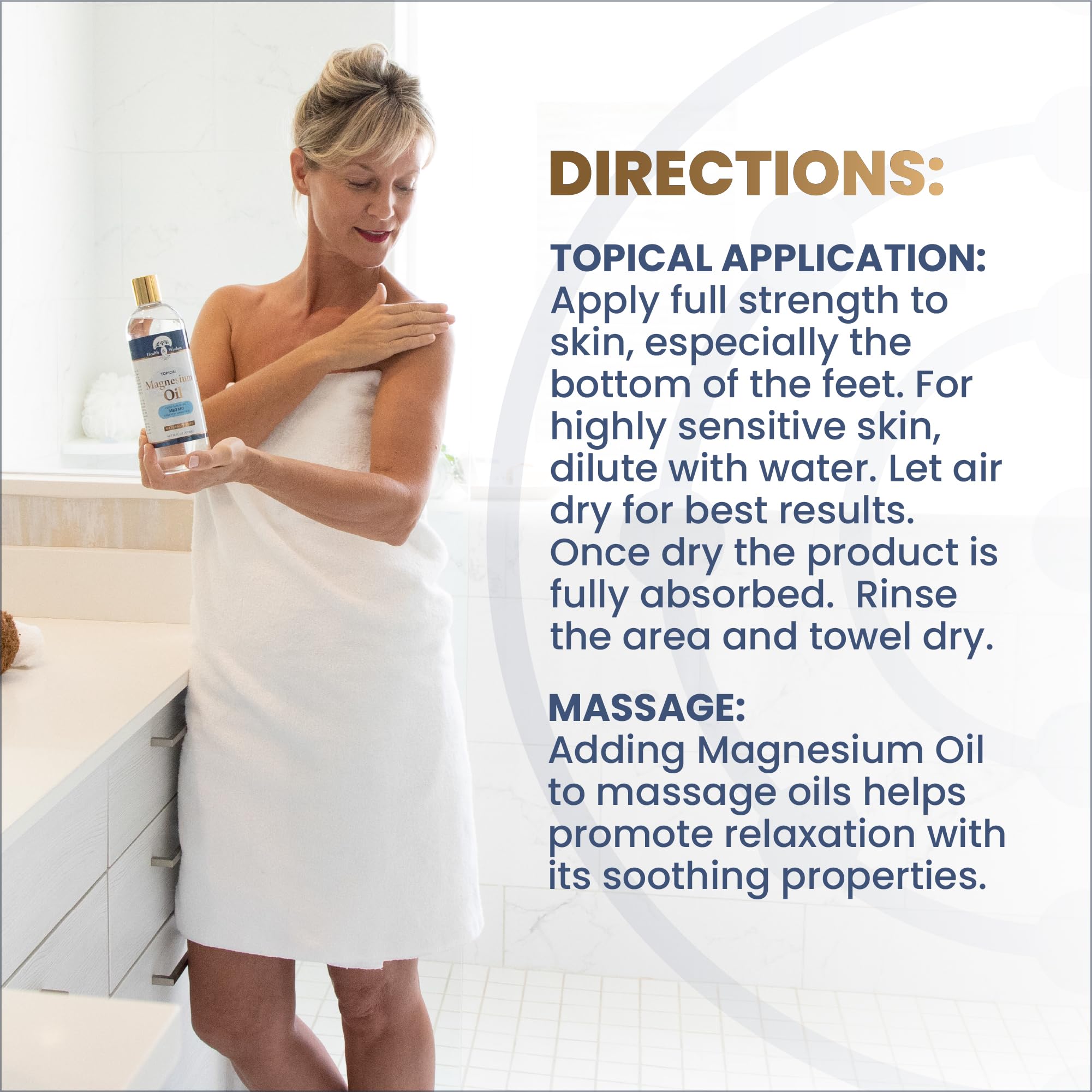 Health and Wisdom Pure Magnesium Oil with Aloe Vera - 4 Fl Oz | Transdermal Magnesium Chloride Oil for Foot Care, Bath & Massage | Relieves Muscle Soreness & Promotes Relaxation | Perfect for Post-Workout Recovery & Stress Relief