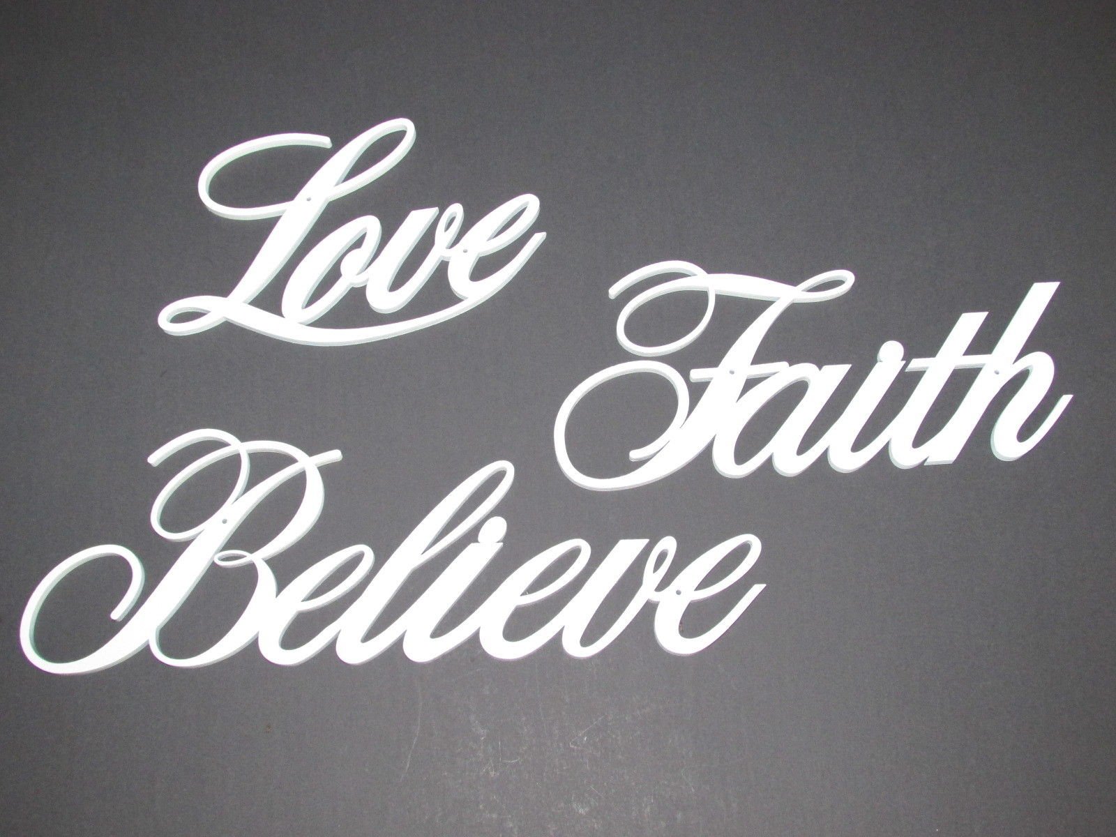 Faith Love Believe Words - Laser Cut Wood Wall Art Decor for Home, Bedroom, Living Room - Inspirational Sign for Gifts & Spiritual Decor