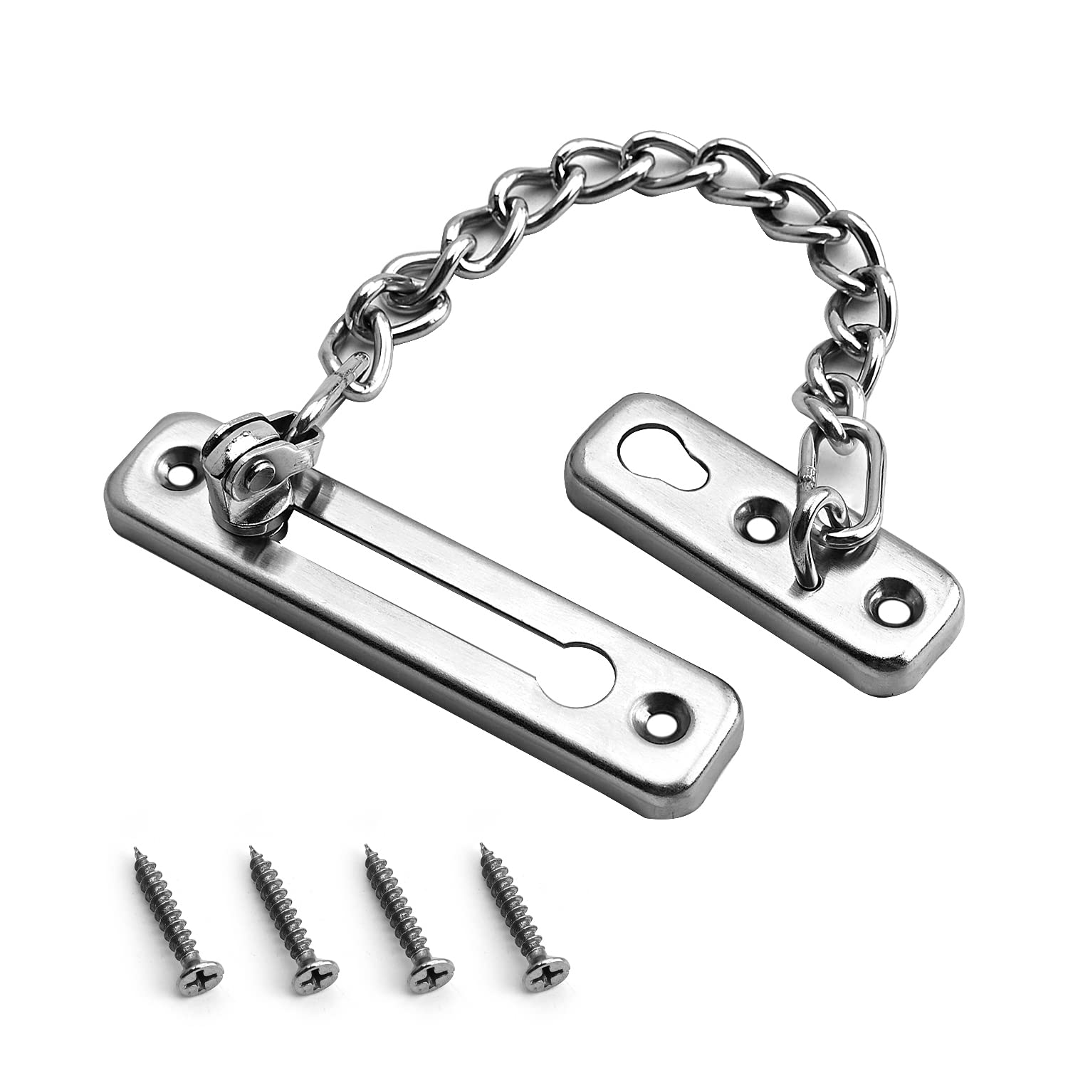 MroMax Heavy Duty Anti-Theft Security Chain Lock for Doors - Reinforced Solid Latch Guard Clasp for Swing-in Doors - Home, Bedroom, Hotel & Office Safety Protection (Silver, 1 Pack) - Perfect for Apartment Entry, Bathroom Privacy & Child Safety