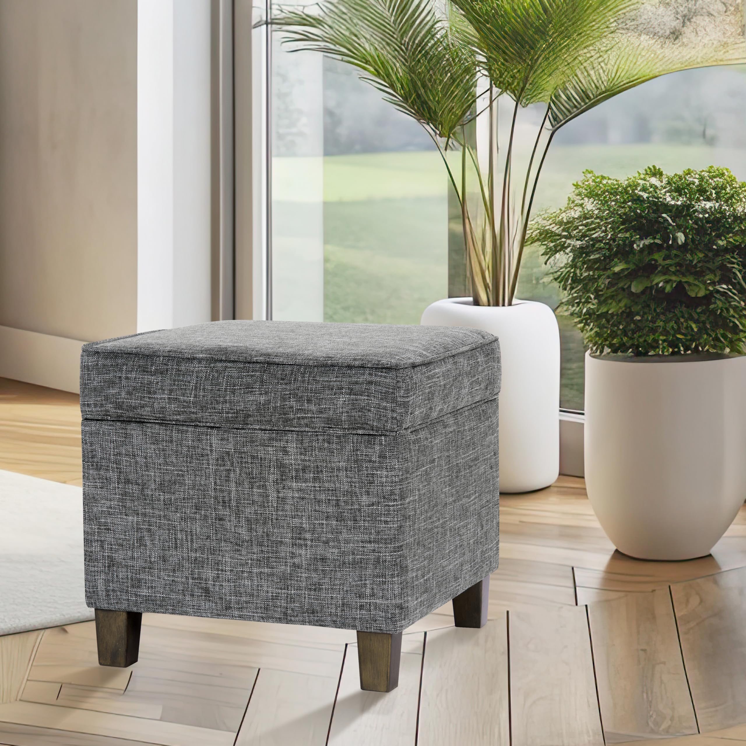Classic Square Storage Ottoman with Lift Off Lid - Large Slate Grey Ottoman for Living Room & Bedroom | HomePop Home Decor K7342-F2182 | Perfect for Extra Seating, Blanket Storage & Home Organization