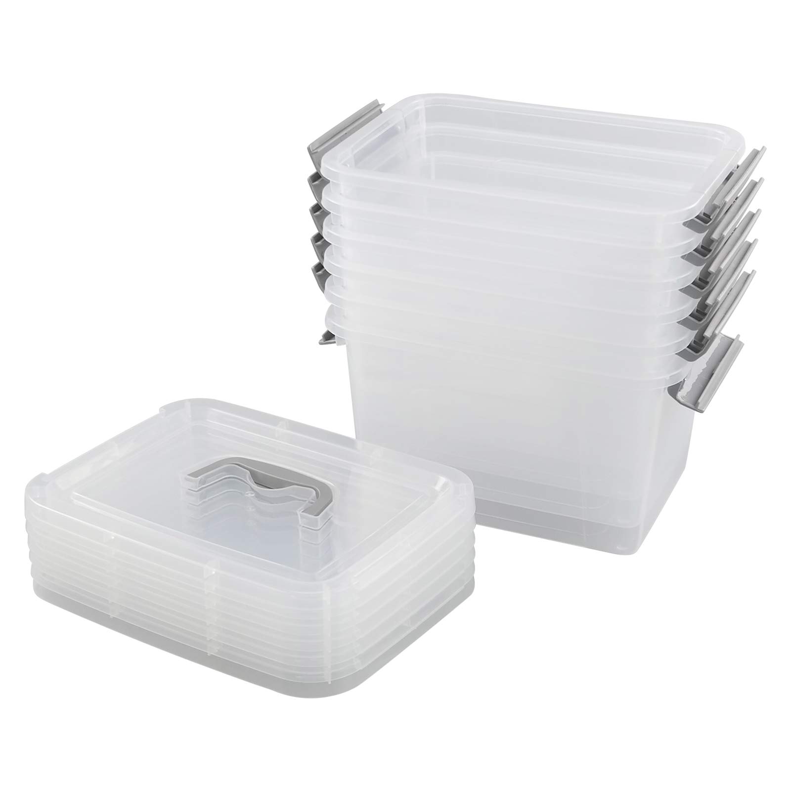 5 Quart Plastic Storage Box with Lid - 6 Pack Small Clear Tote Bins for Organizing Home, Office & Craft Supplies | Space-Saving Stackable Containers for Closet, Pantry & Garage Organization