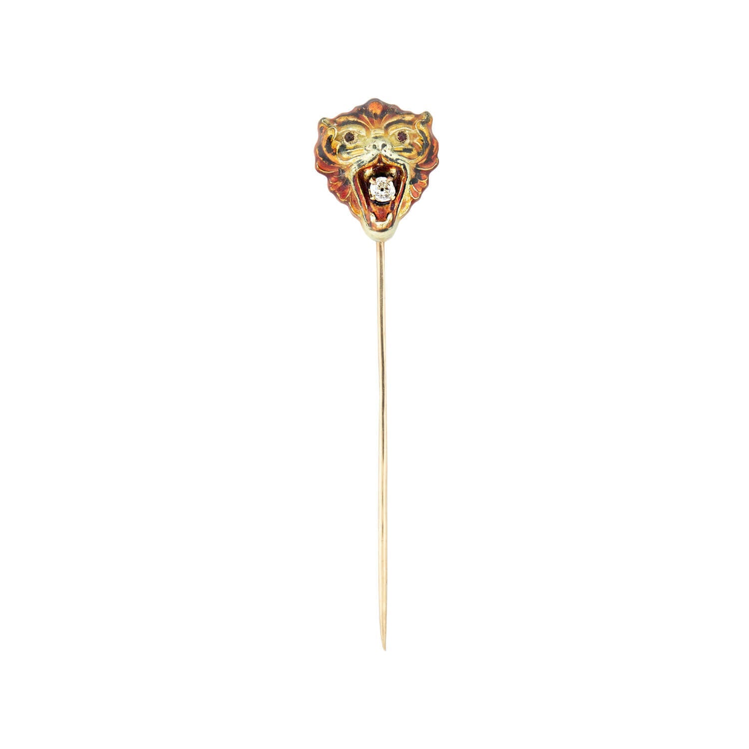 14K Gold Victorian Diamond & Enamel Tiger Brooch Pin - Vintage Jewelry for Collectors, Antique Fashion Accessory for Women, Perfect for Special Occasions & Gift Giving