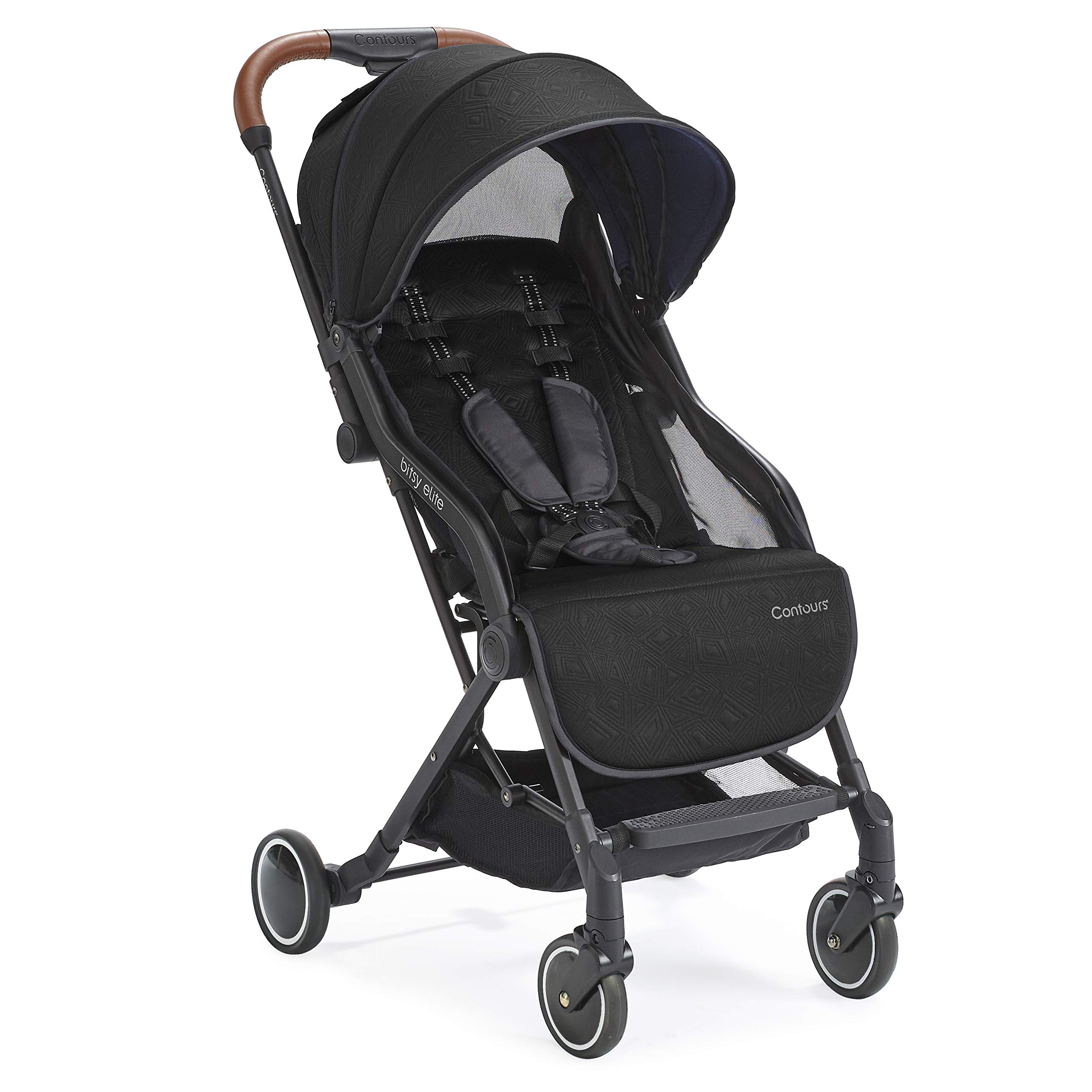 Contours Bitsy Elite Lightweight Baby Stroller - Compact Travel Stroller with One-Hand Fold, Car Seat Adapter Free for Infants | Onyx Black | Perfect for Air Travel, Shopping & City Walks