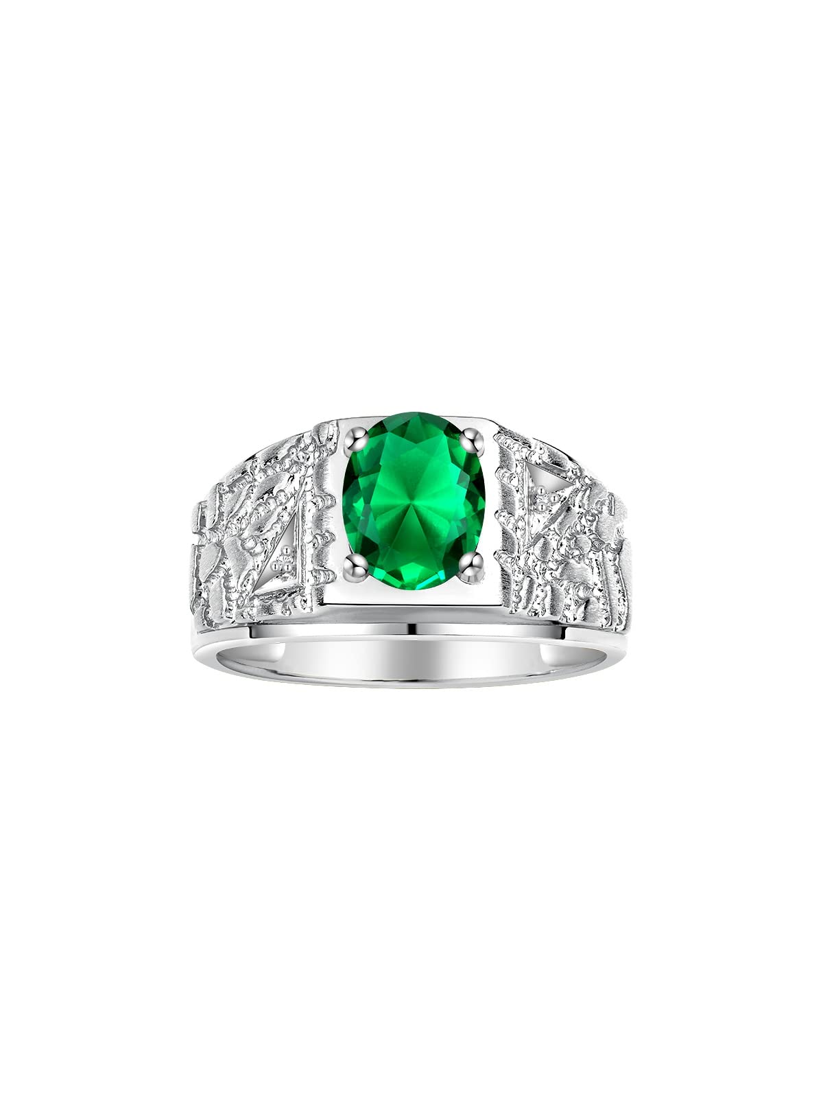 Rylos Men's Designer Nugget Ring - 9X7MM Oval Gemstone & Sparkling Diamond Birthstone Ring in Sterling Silver (Sizes 8-13) | Perfect Gift for Anniversary, Wedding & Everyday Wear | Stylish Men's Jewelry for Special Occasions