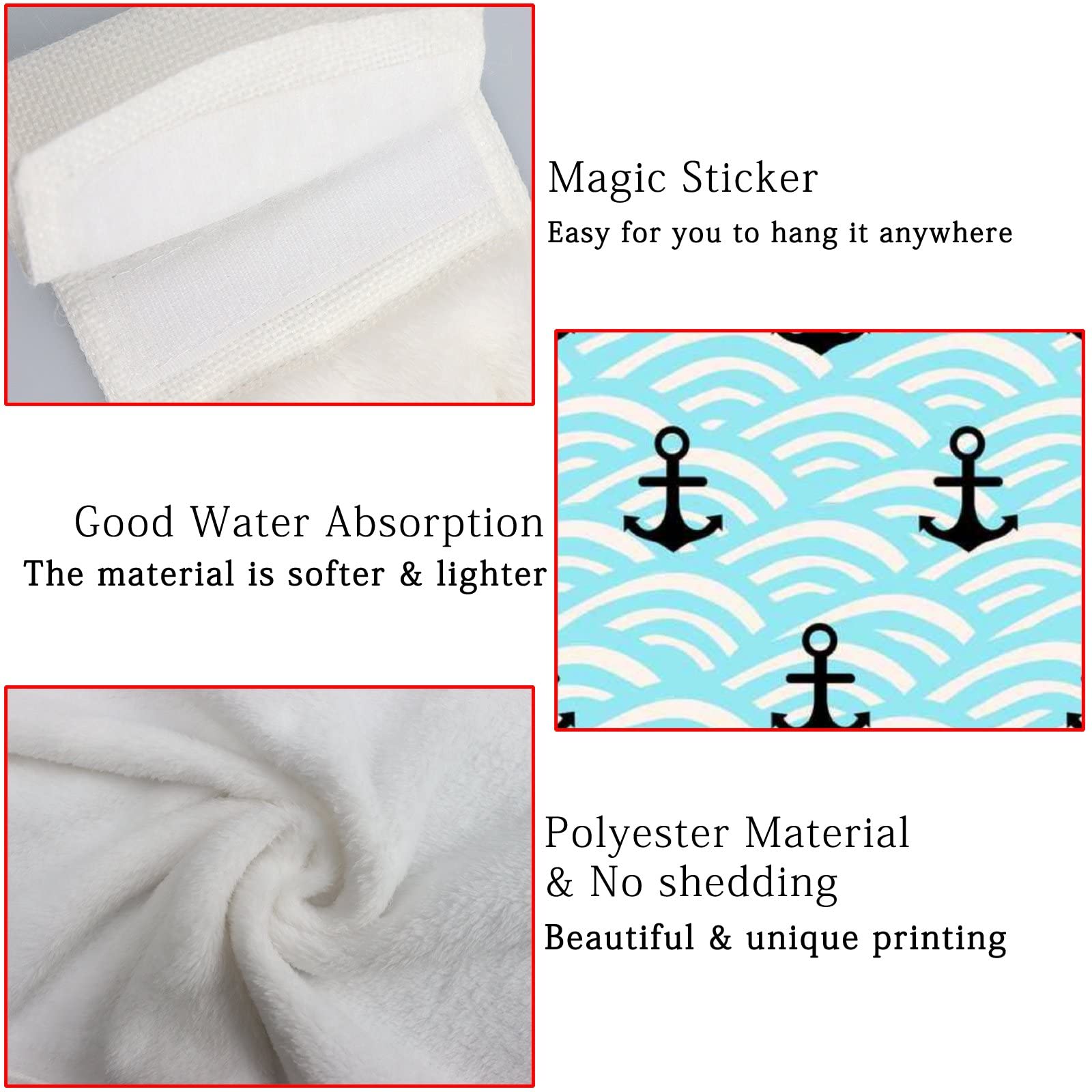 Blue Wave Black Anchors Kitchen Towels - 2 Pack Soft Microfiber Absorbent Hand Towels for Kitchen, Bathroom, Sink, Laundry Room & RV - Quick-Drying Washcloths for Cooking, Cleaning & Household Chores