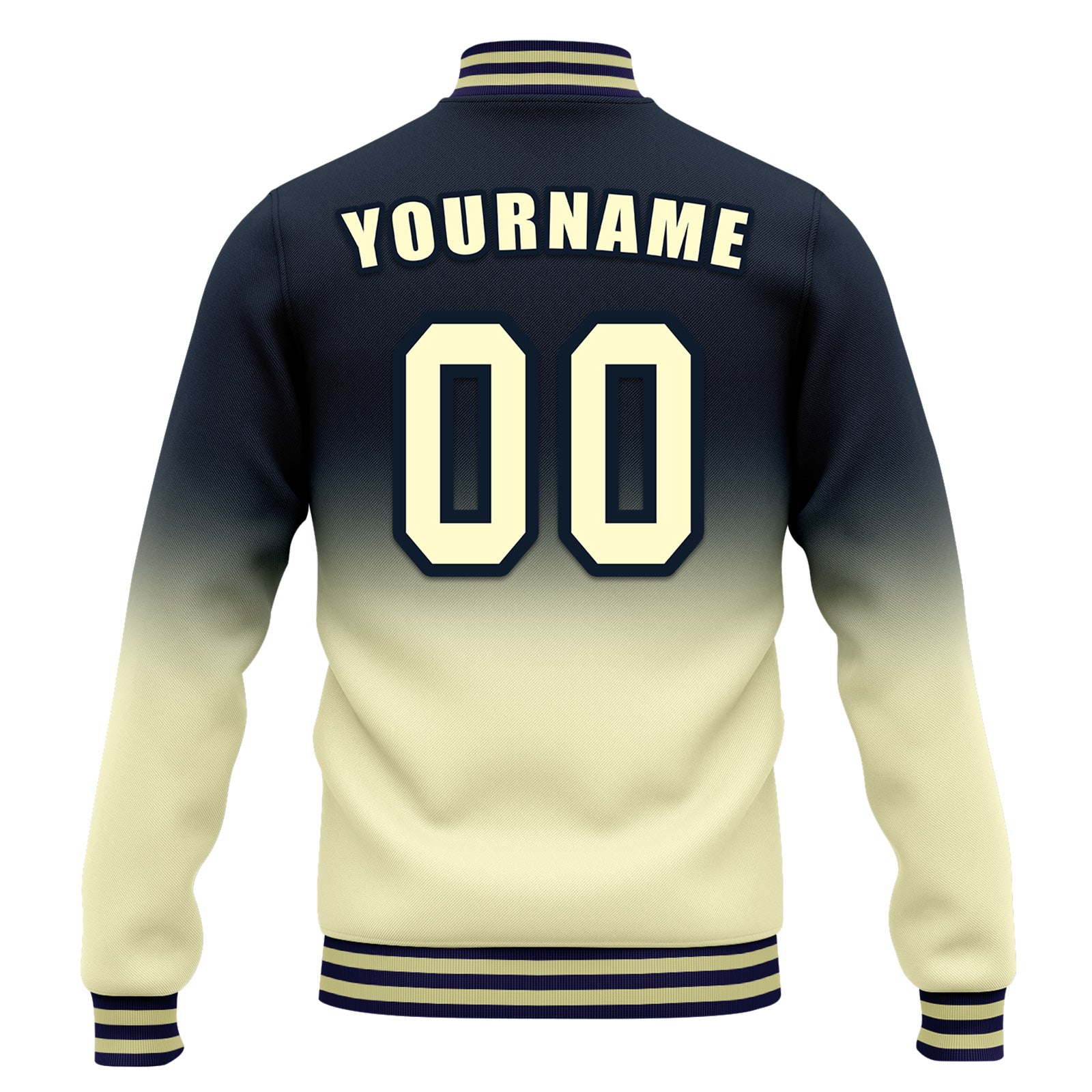 Custom Blue Yellow Fade Personalized Varsity Letterman Bomber Jacket with Full Snap - Fashionable Men's Outerwear for School, Sports & Street Style (FZ005 D020229)