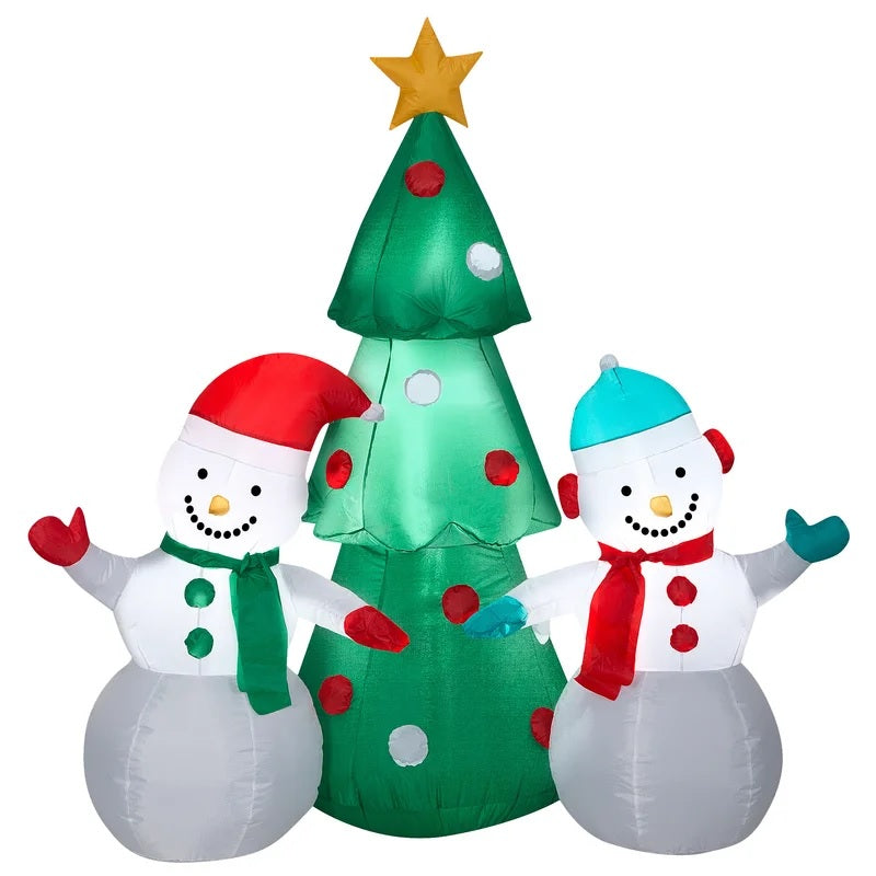 5' Airblown® Inflatable Snowman Pair with Tree - Outdoor Christmas & Winter Holiday Decorations for Yard, Lawn, and Garden Decor